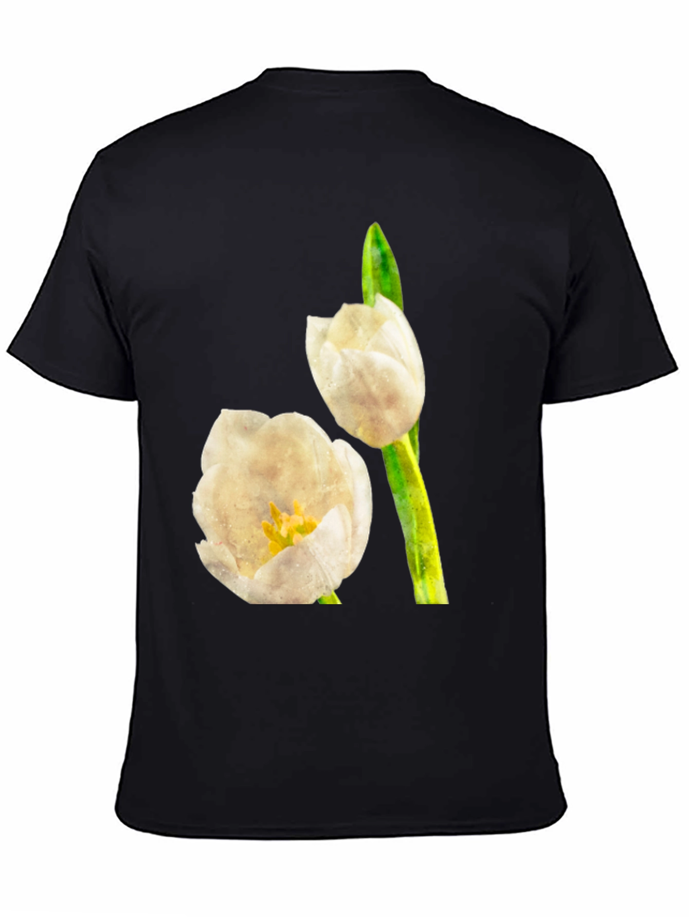 Black Tulip Graphic Tee - Black Cotton T-Shirt view 4