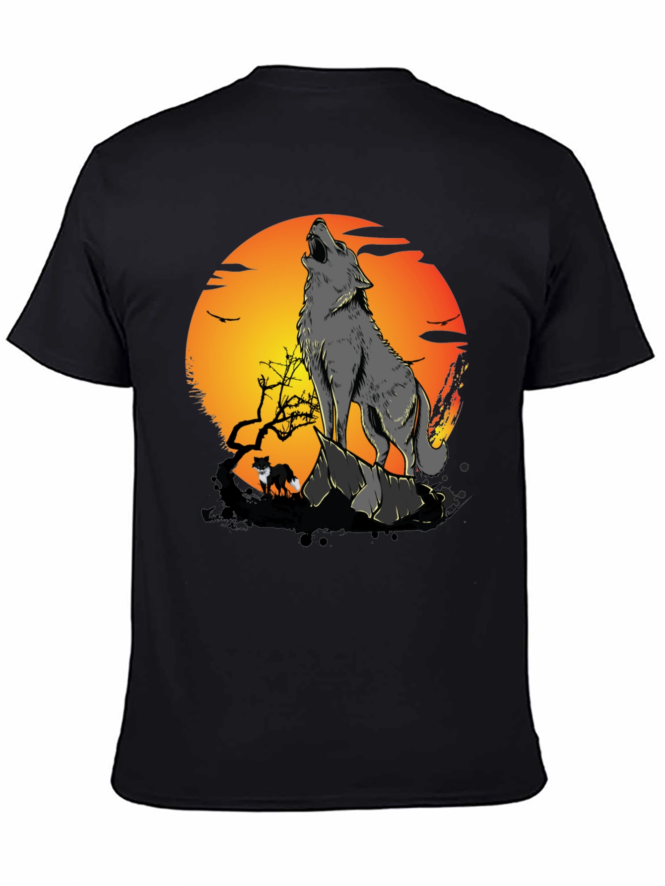 Black Wolf Howling at Moon Graphic Tee view 4