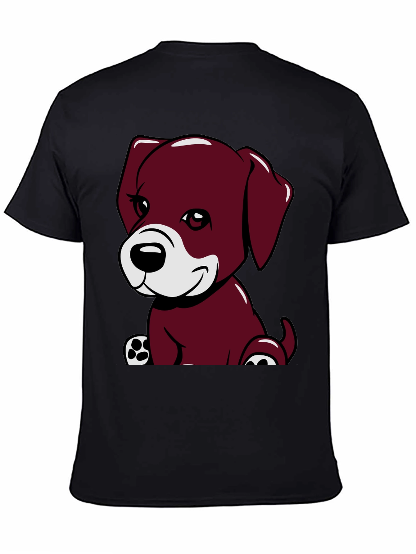 Black Cute Puppy Graphic Tee - Black Cotton Comfort view 4