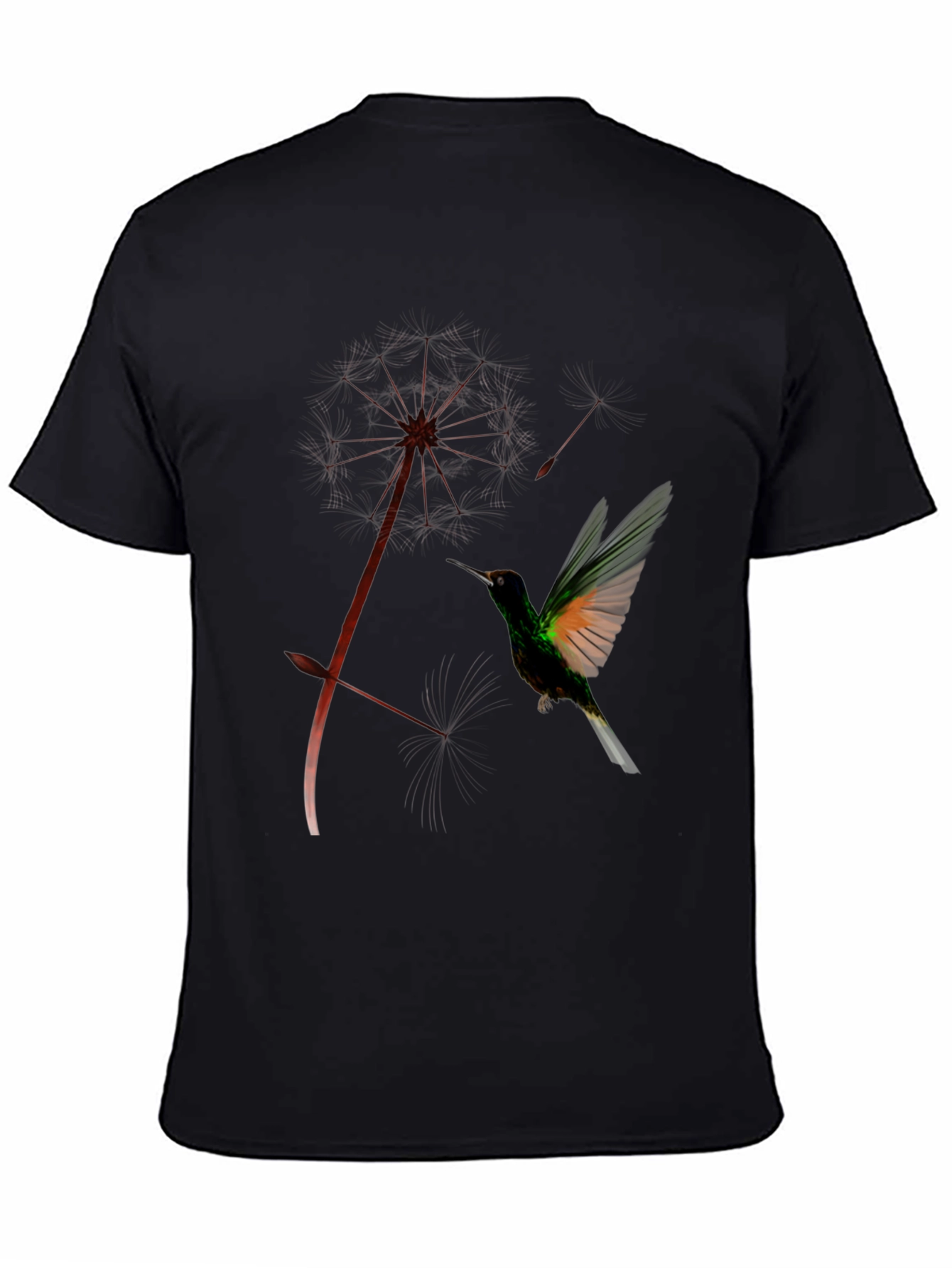 Black Hummingbird & Dandelion Black Graphic Tee view 4