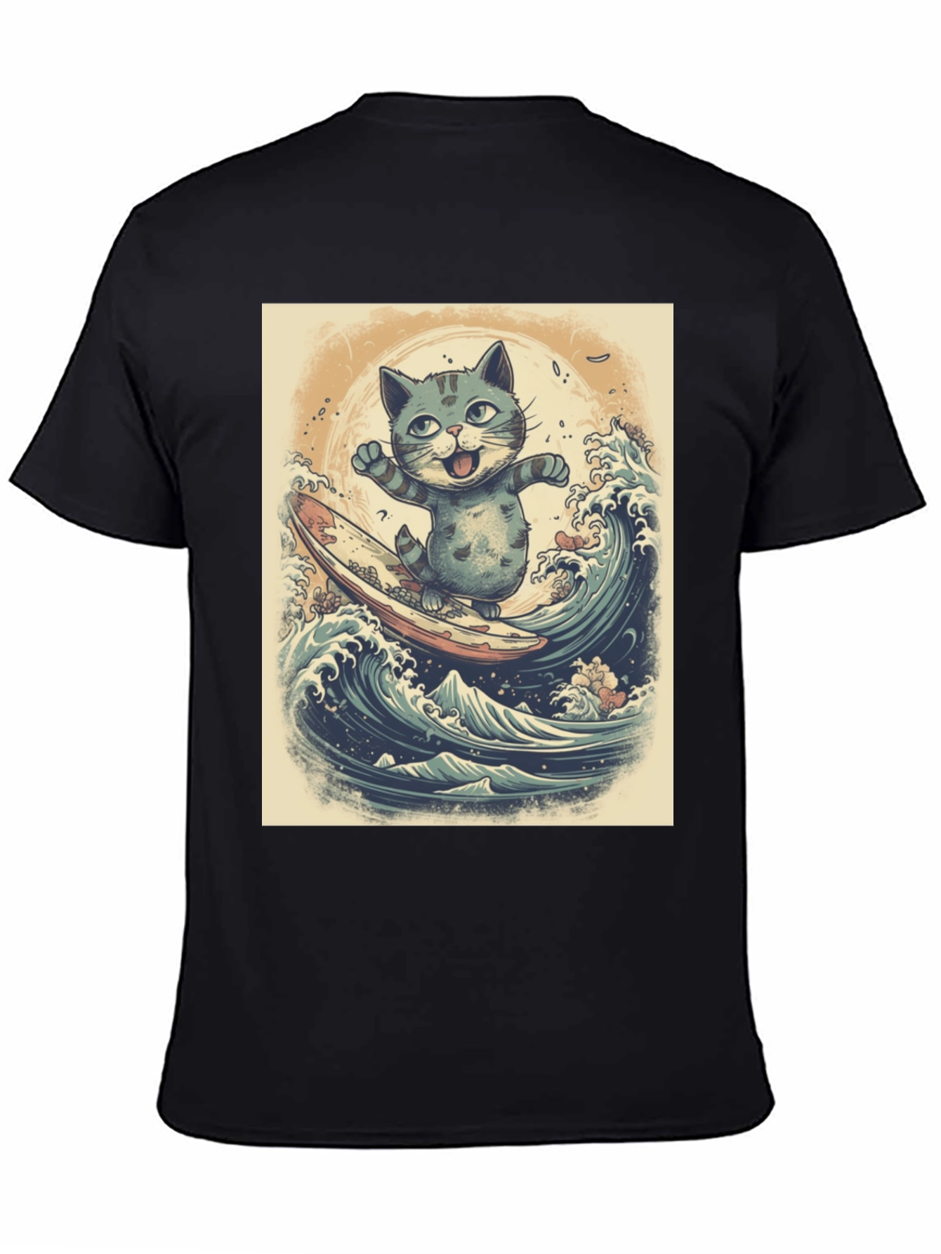 Black Cat Surfing Graphic Tee - Black Cotton Blend view 4