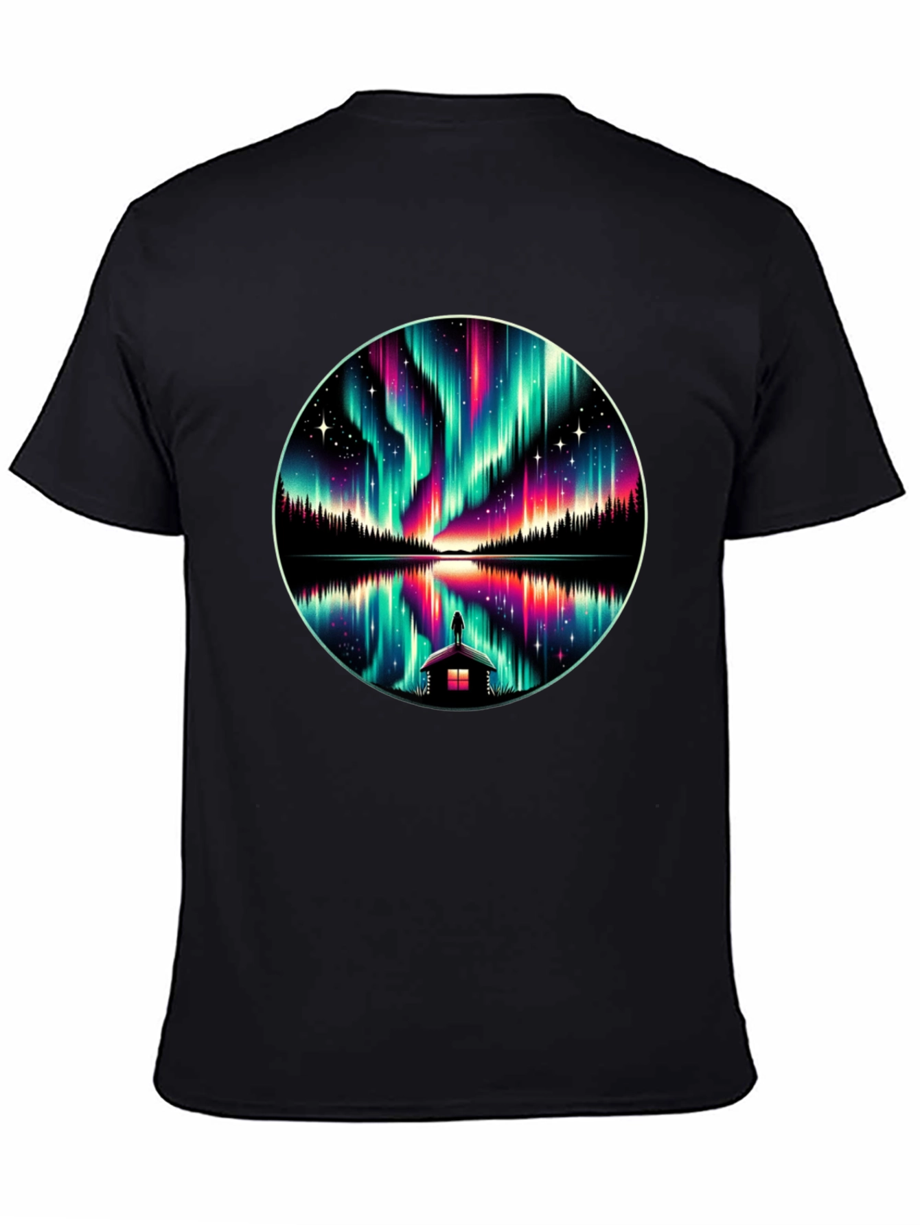 Black Aurora Borealis Reflection T-Shirt view 4