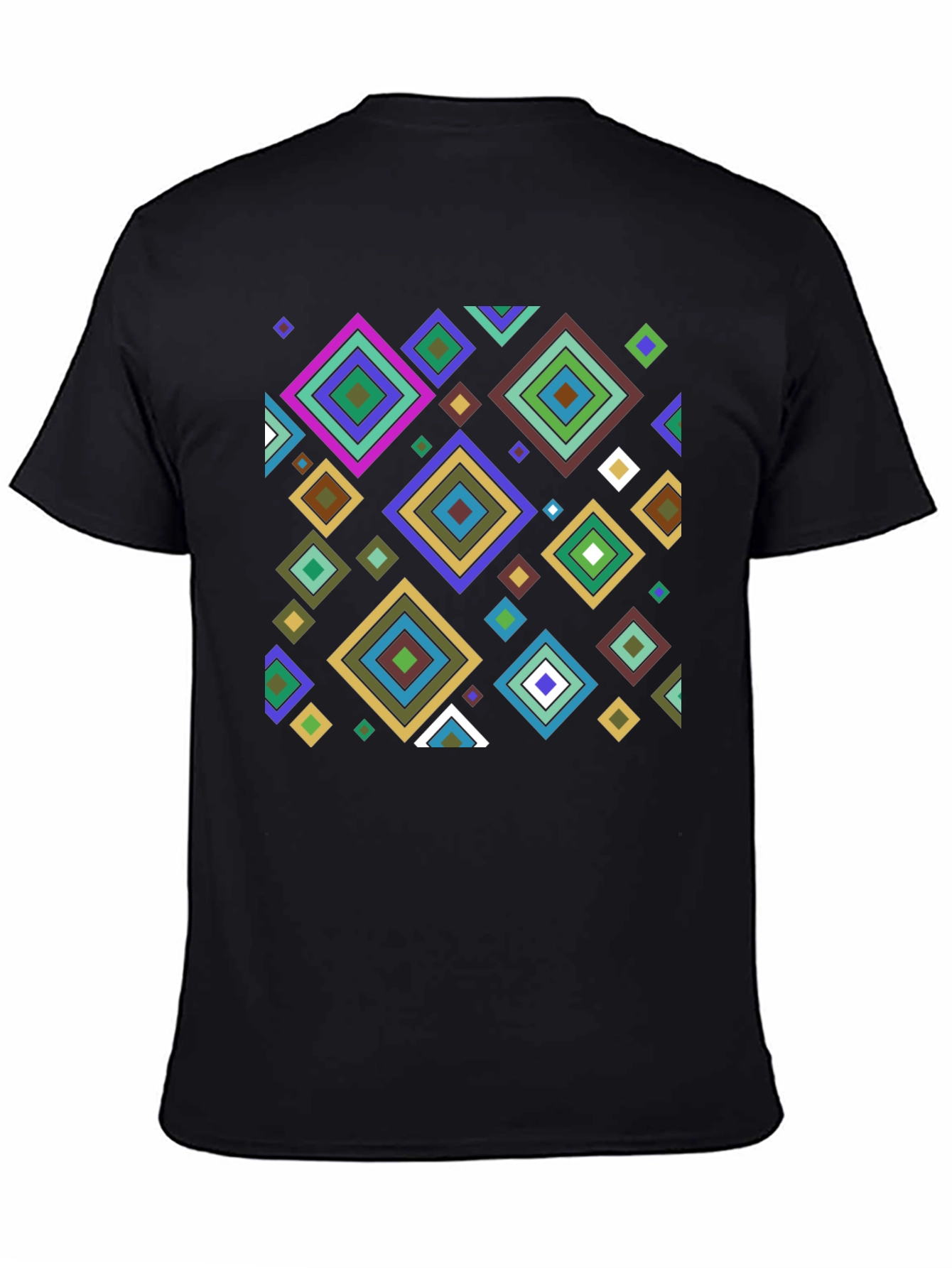 Black Geometric Diamond Pattern Black T-Shirt view 4