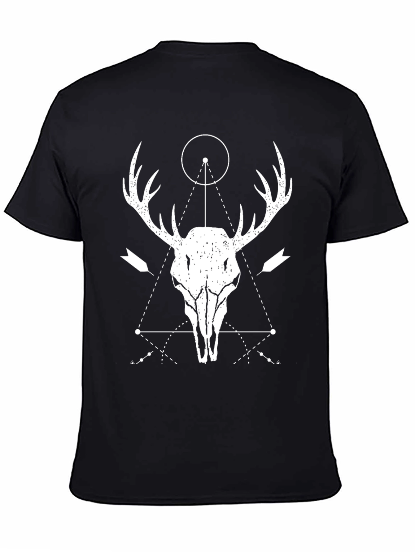 Black Geometric Deer Skull Graphic T-Shirt view 4