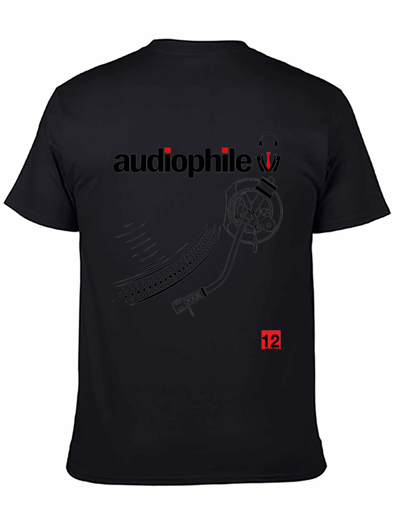 Black Audiophile T-Shirt - Record Player Graphic Tee - Black view 4