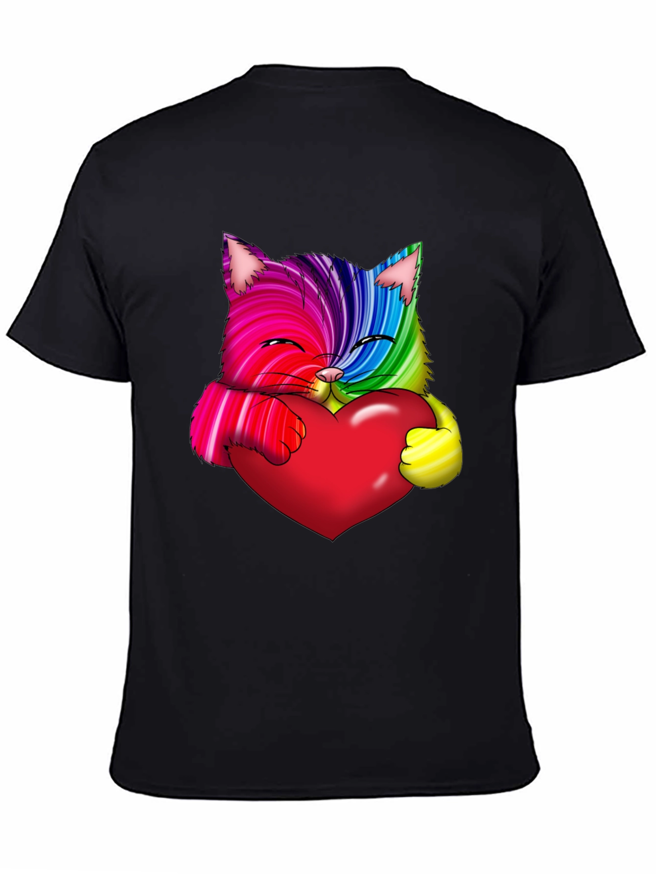 Black Rainbow Cat Heart Graphic Tee - Love & Pride view 4
