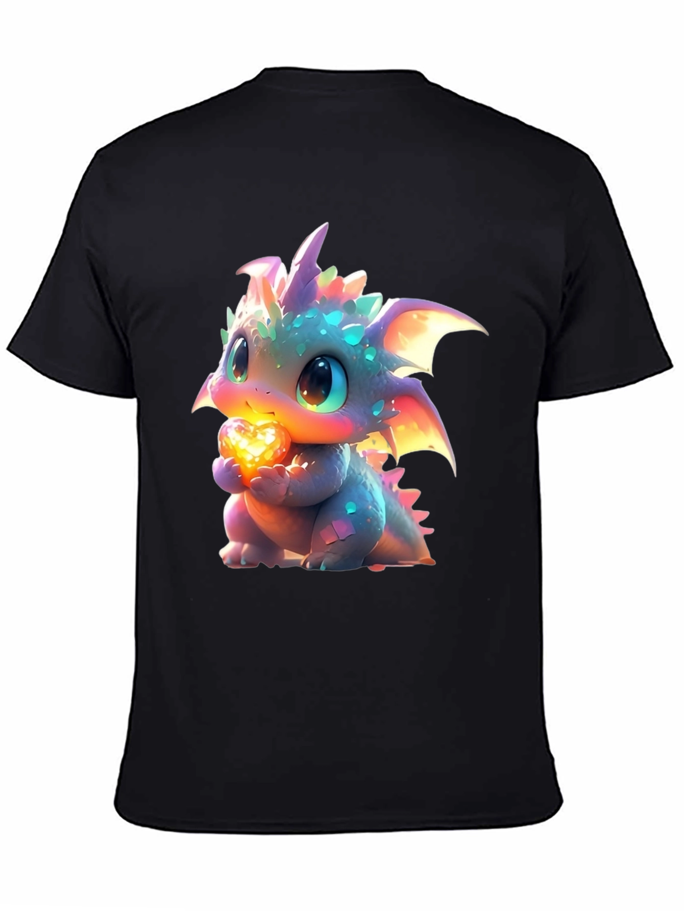 Black Cute Dragon Holding Heart Graphic T-Shirt view 4