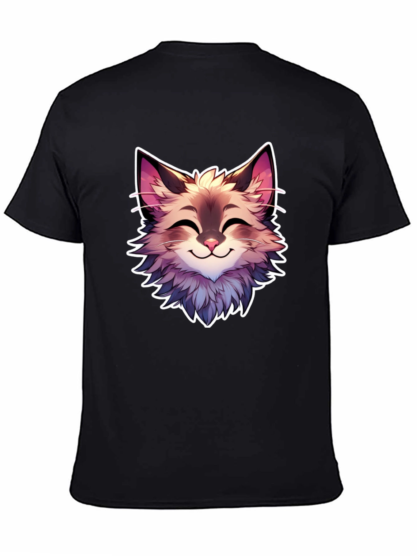 Black Cute Cartoon Cat Graphic Black T-Shirt view 4