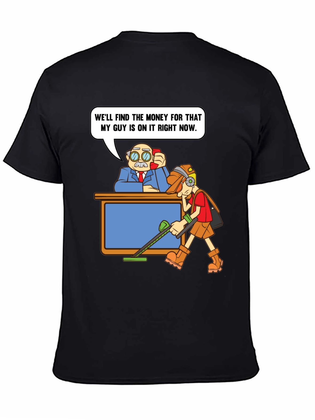 Black Humorous T-Shirt: Money Recovery Cartoon view 4