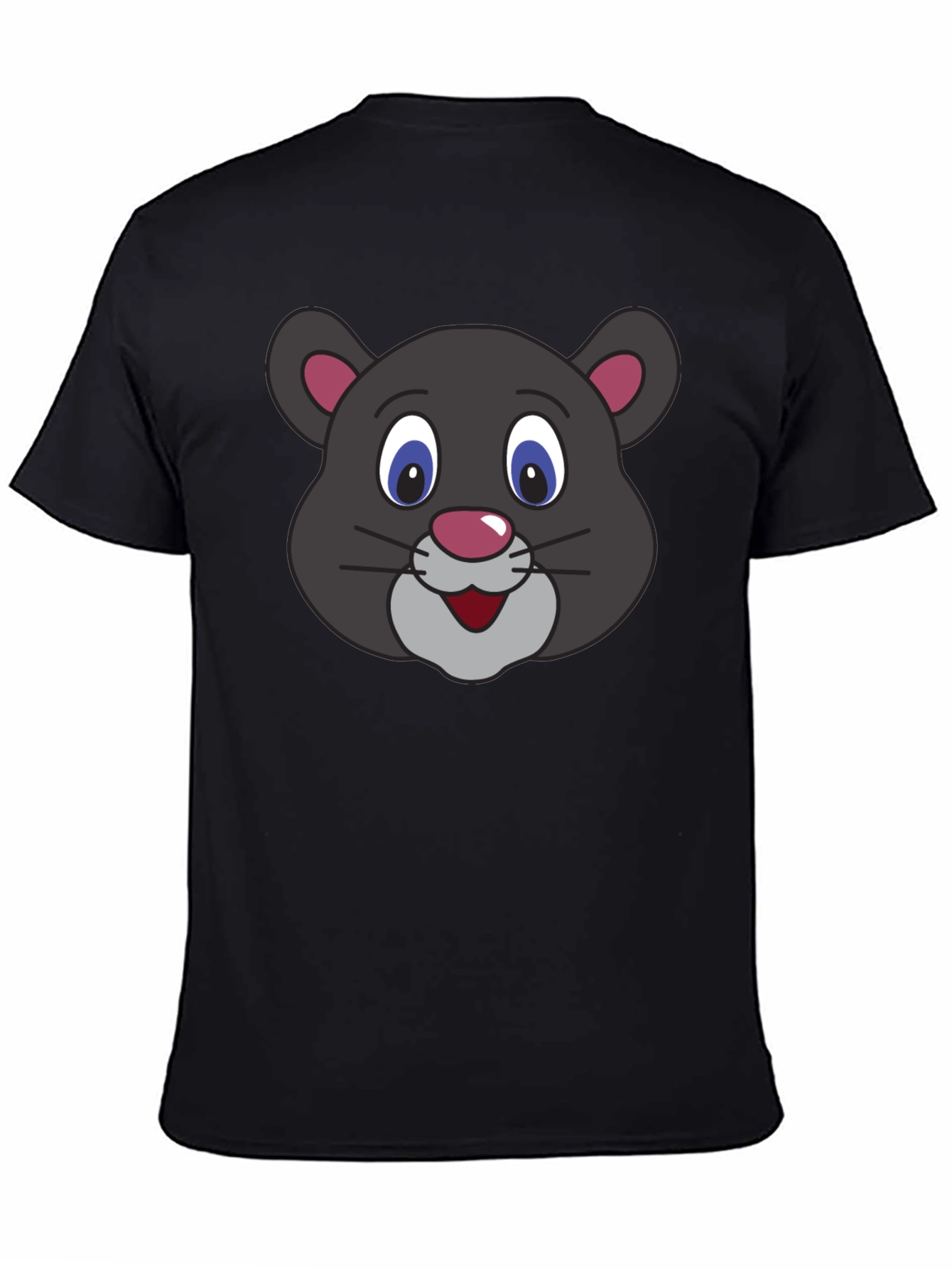 Black Cute Cartoon Panther Face Black T-Shirt view 4