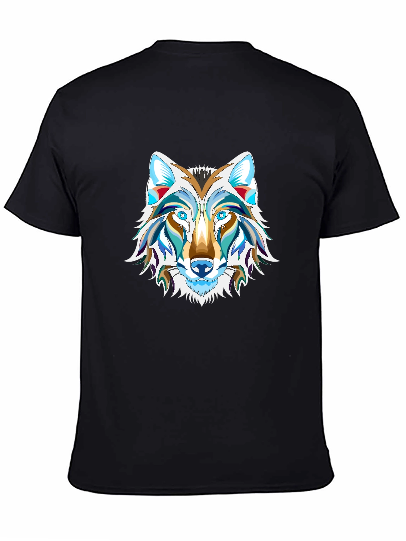 Black Men's Black Graphic Tee - Wolf Design view 4