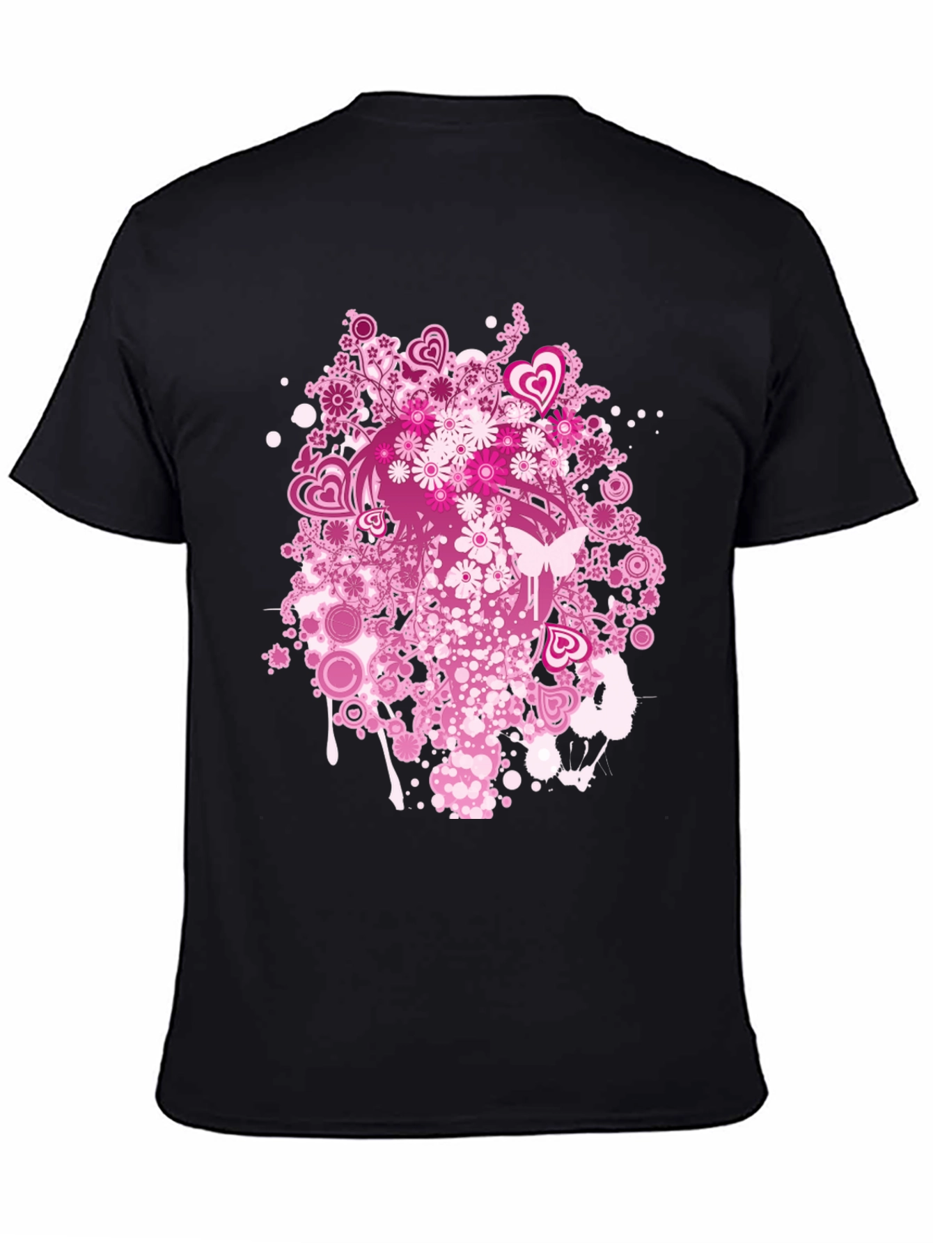 Black Floral Heart Print Black T-Shirt view 4
