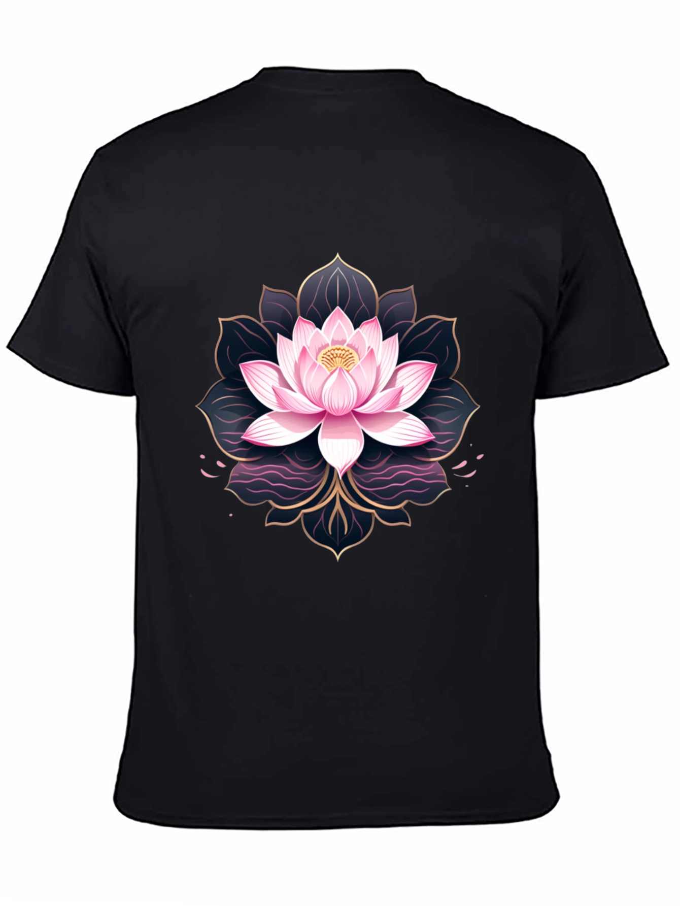 Black Lotus Flower Graphic Print Men's Black T-Shirt view 4