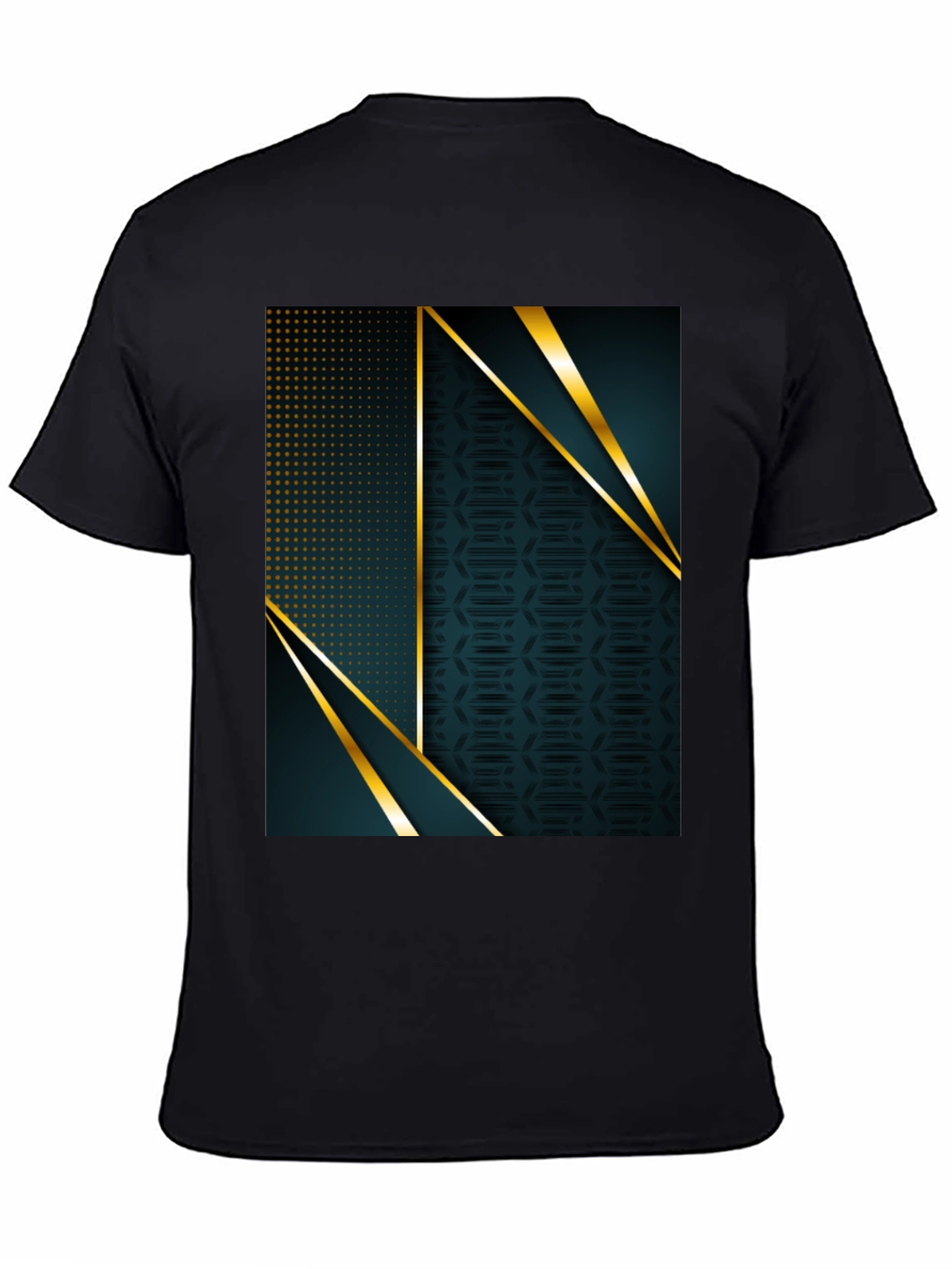 Black Stylish Geometric Gold Accent Black T-Shirt view 4