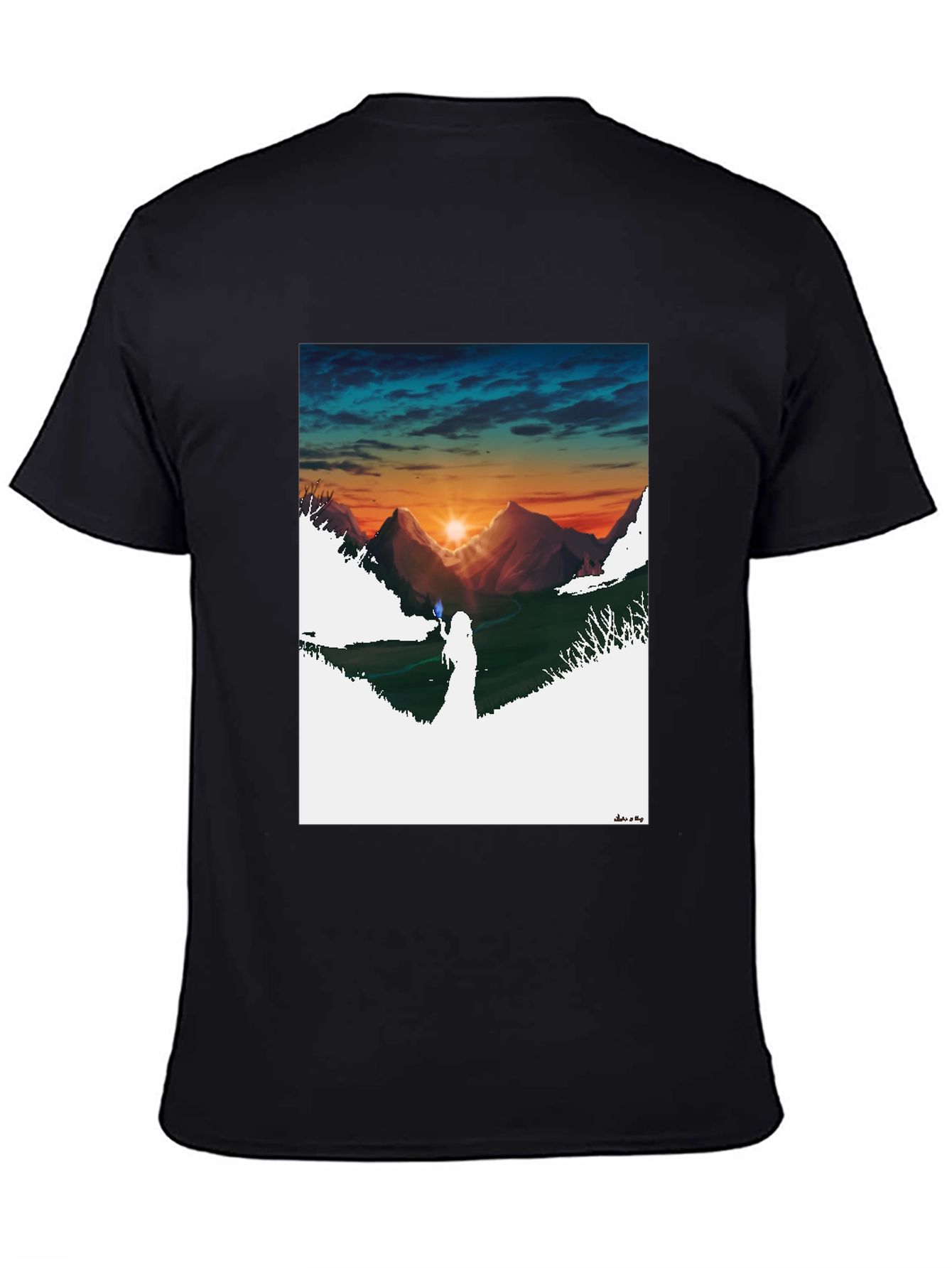 Black Sunset Mountain Graphic Tee - Stylish Black T-Shirt view 4