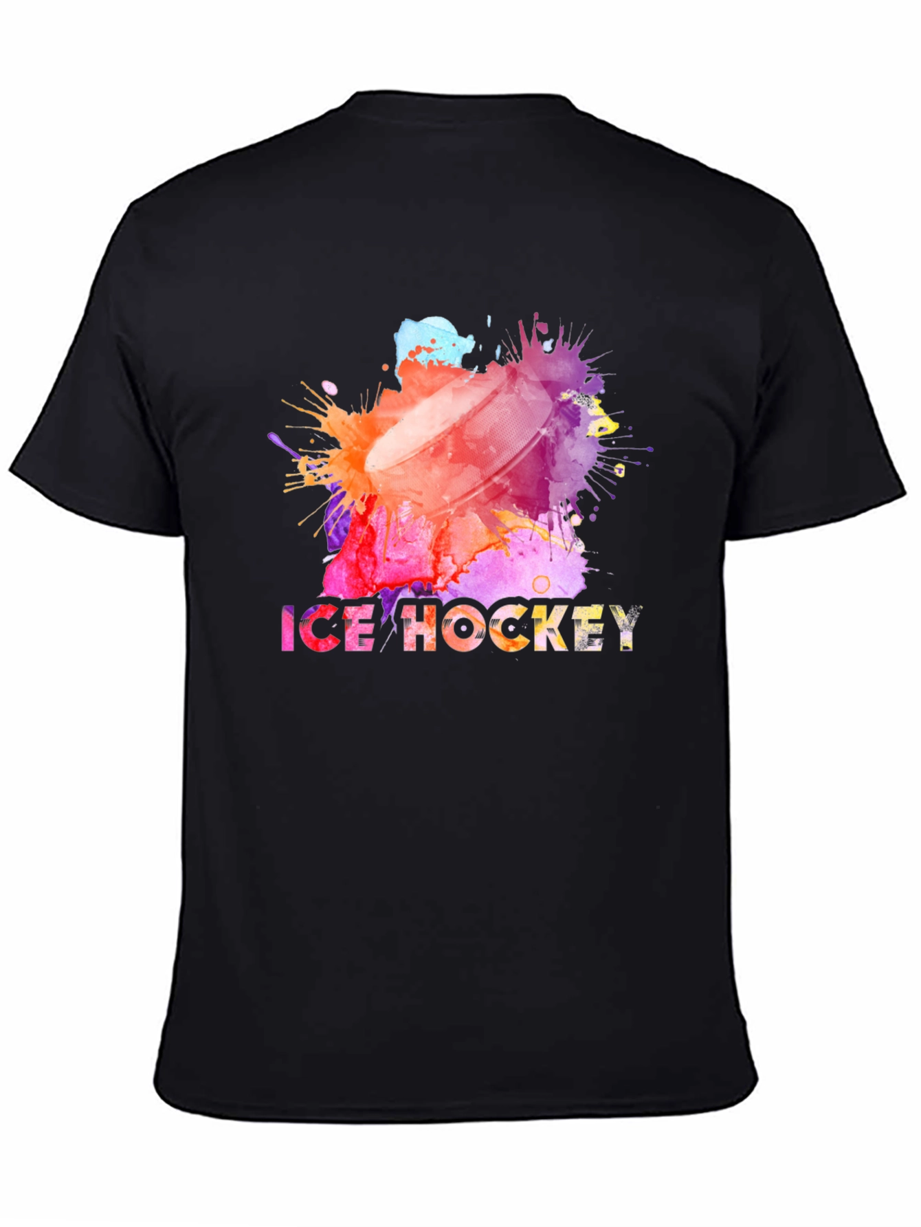 Black Watercolor Ice Hockey Graphic T-Shirt view 4