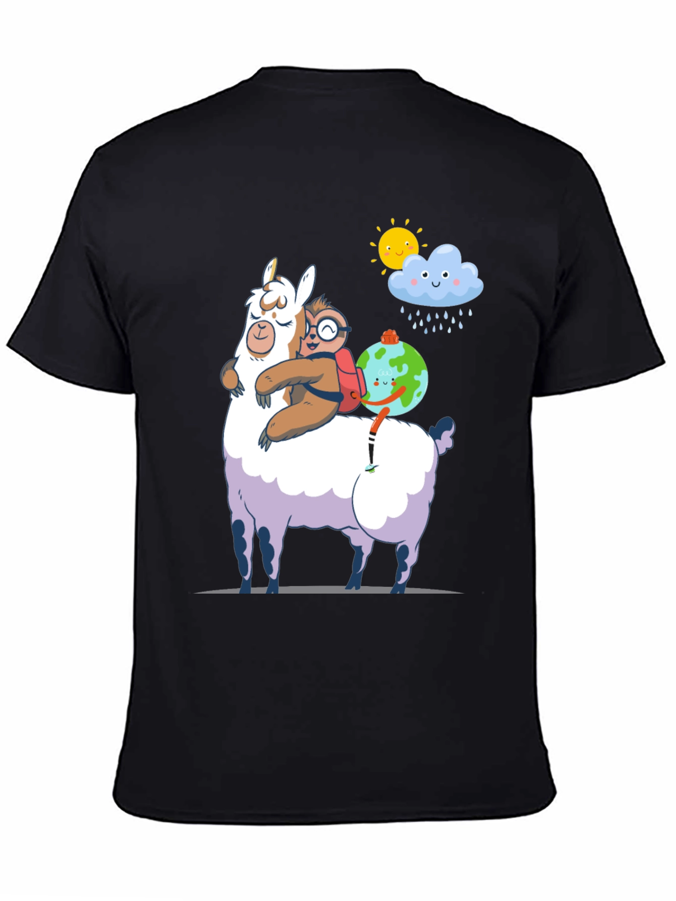 Black Llama, Sloth, and Earth T-Shirt view 4