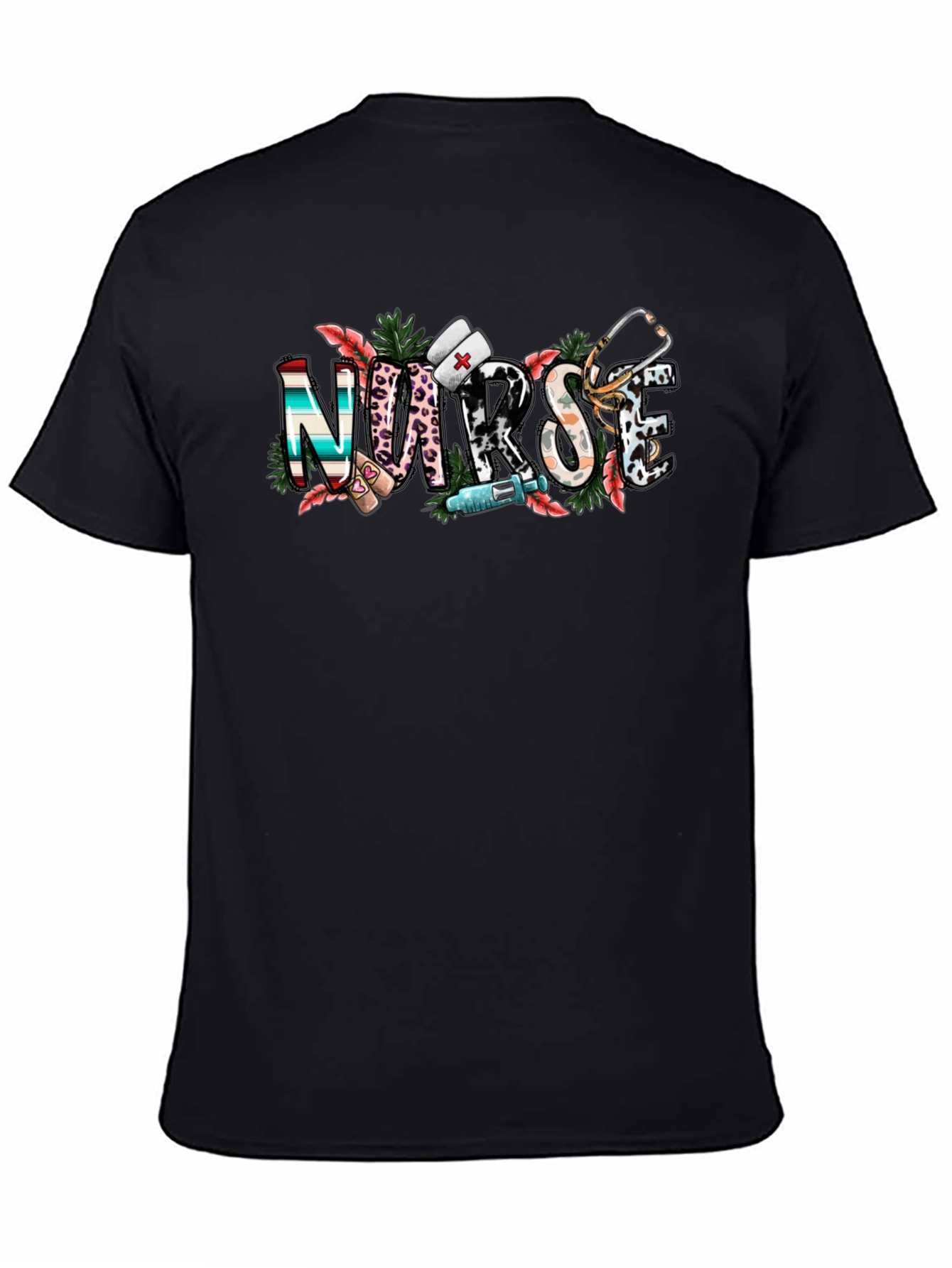Black Nurse Patterned Graphic T-Shirt view 4