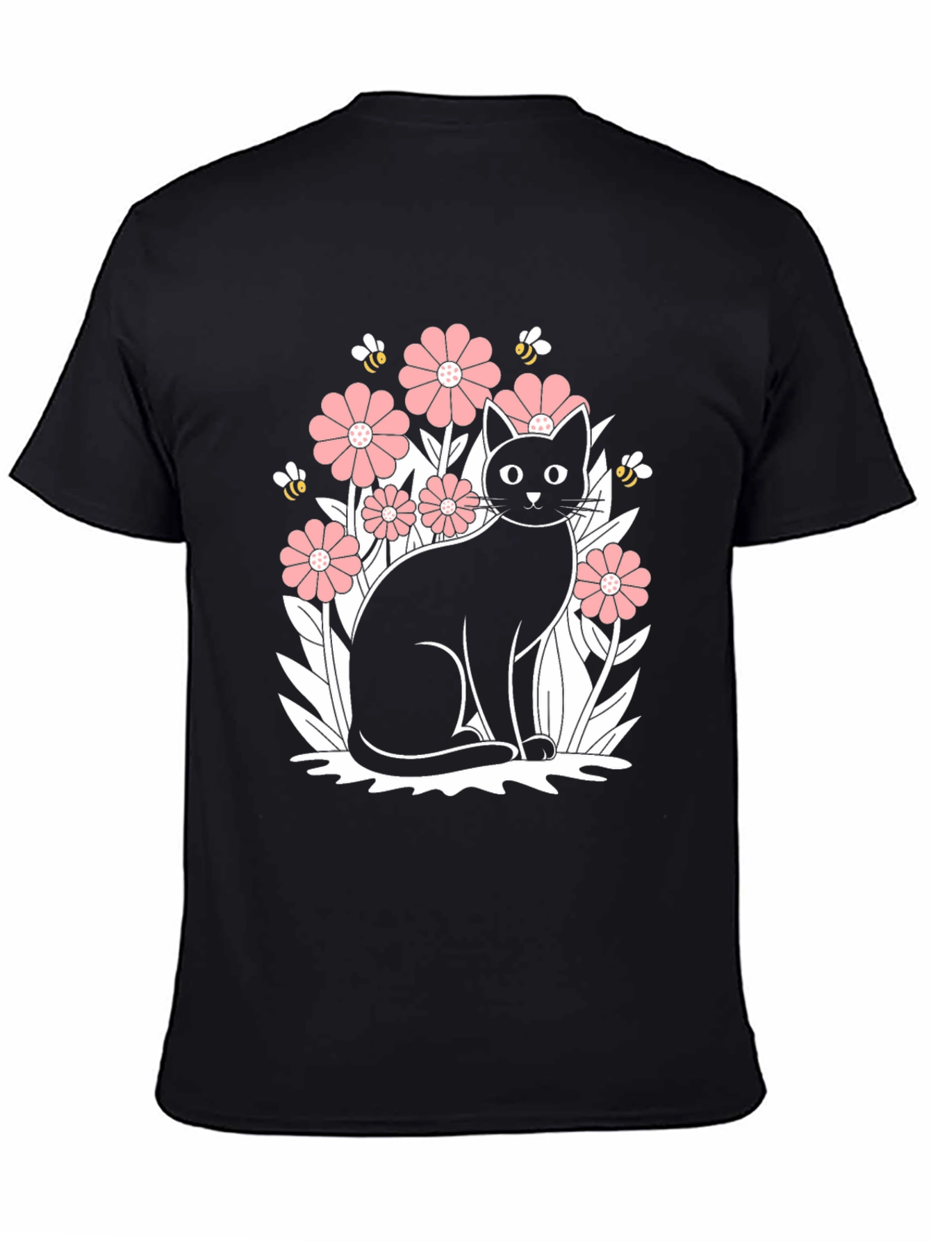Black Black Cat Floral Graphic T-Shirt view 4