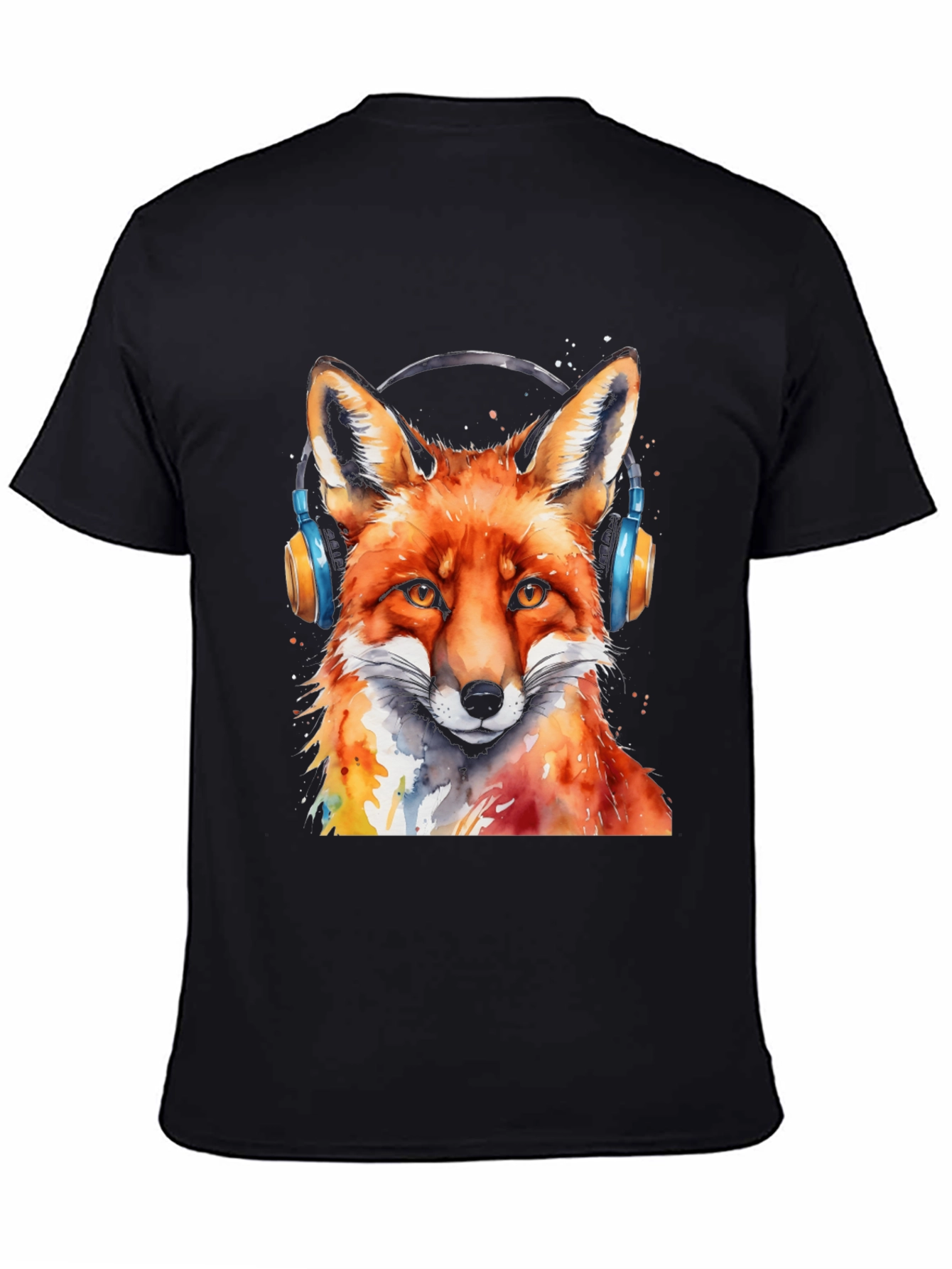 Black Cool Fox Headphones T-Shirt view 4