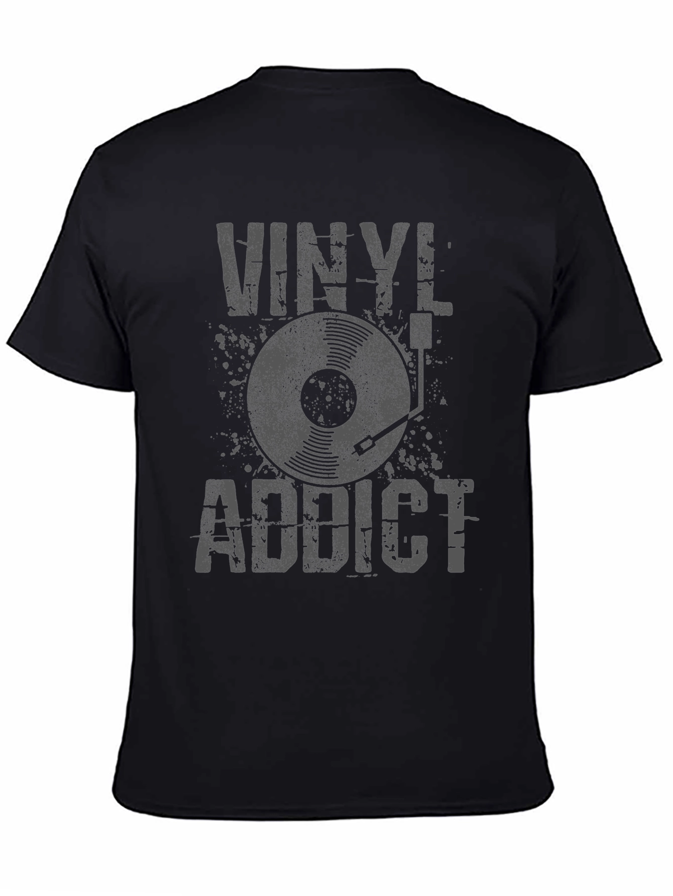 Black Vinyl Addict Graphic Tee - Retro Music Lover T-Shirt view 4