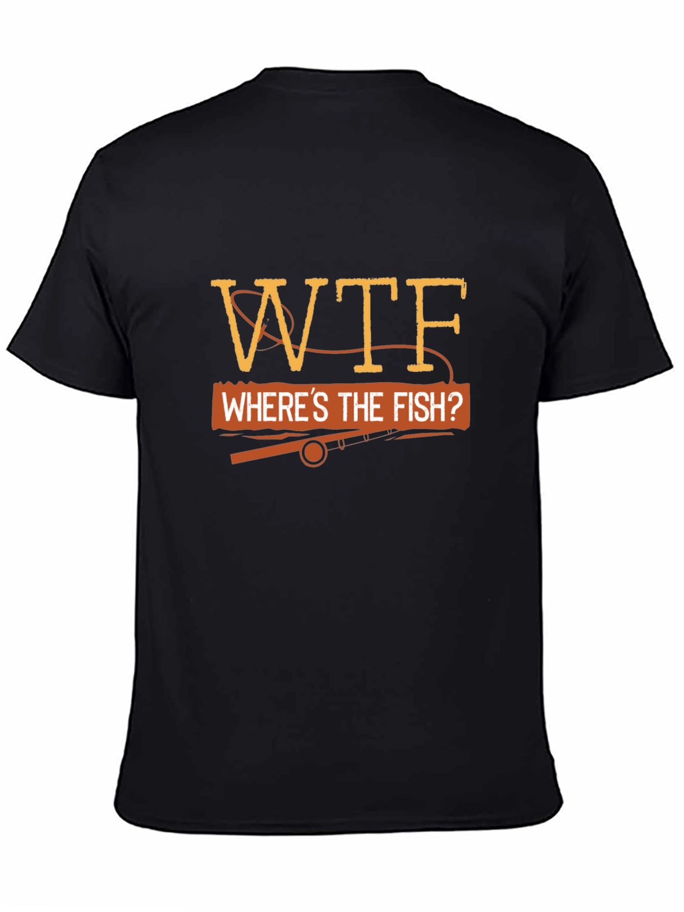 Black WTF Where's The Fish? Fishing T-Shirt view 4