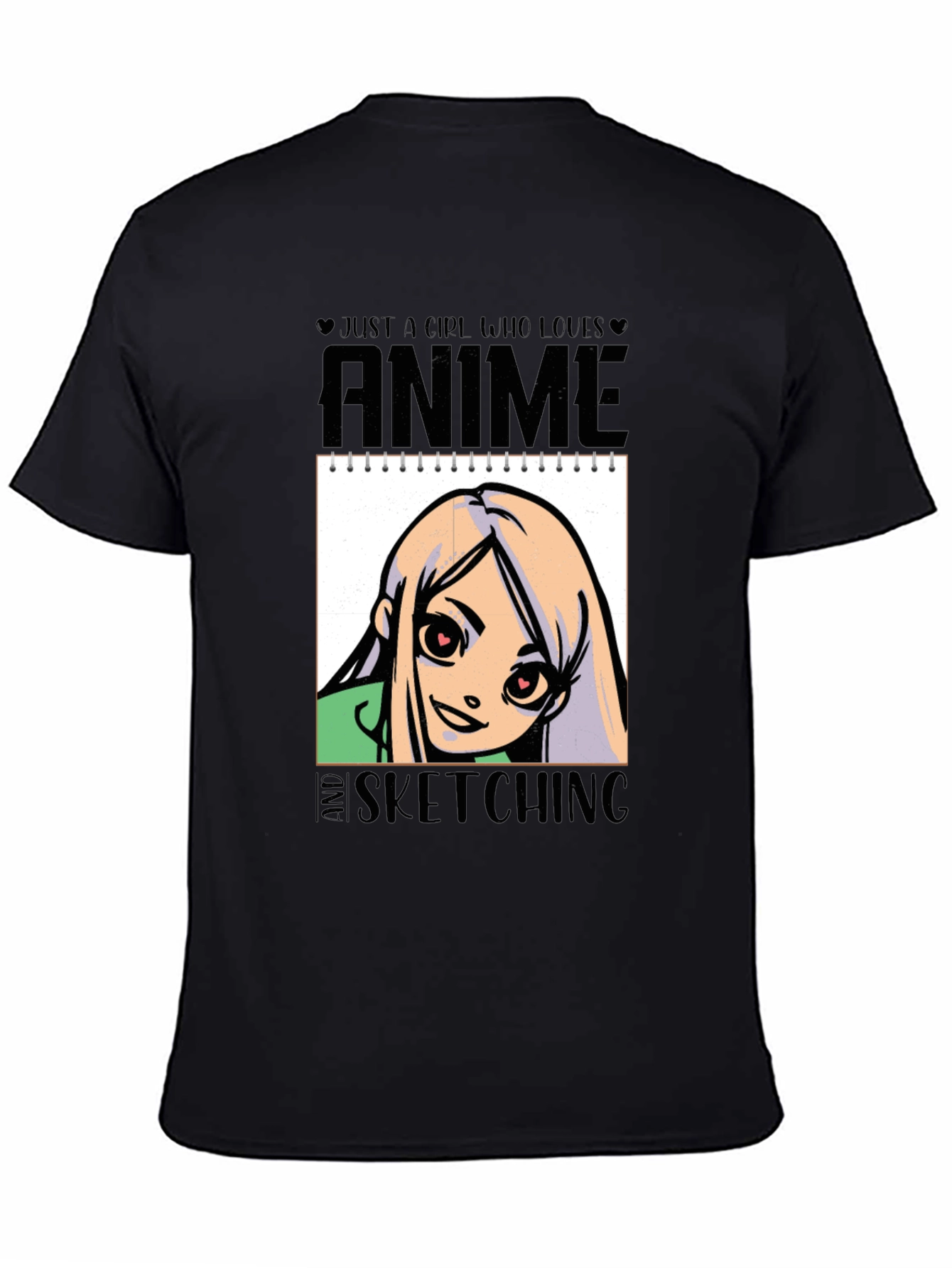 Black Anime and Sketching Girl's T-Shirt view 4