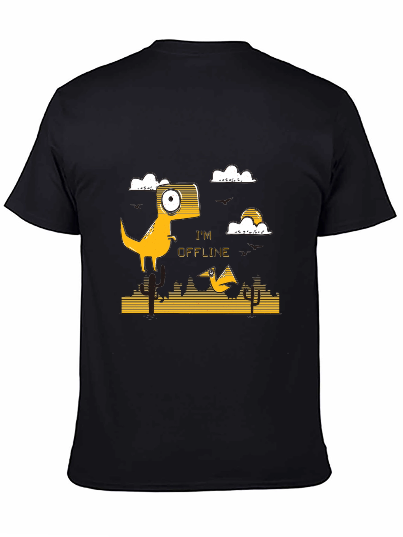Black I'm Offline T-Shirt - Dinosaur Design - Black view 4