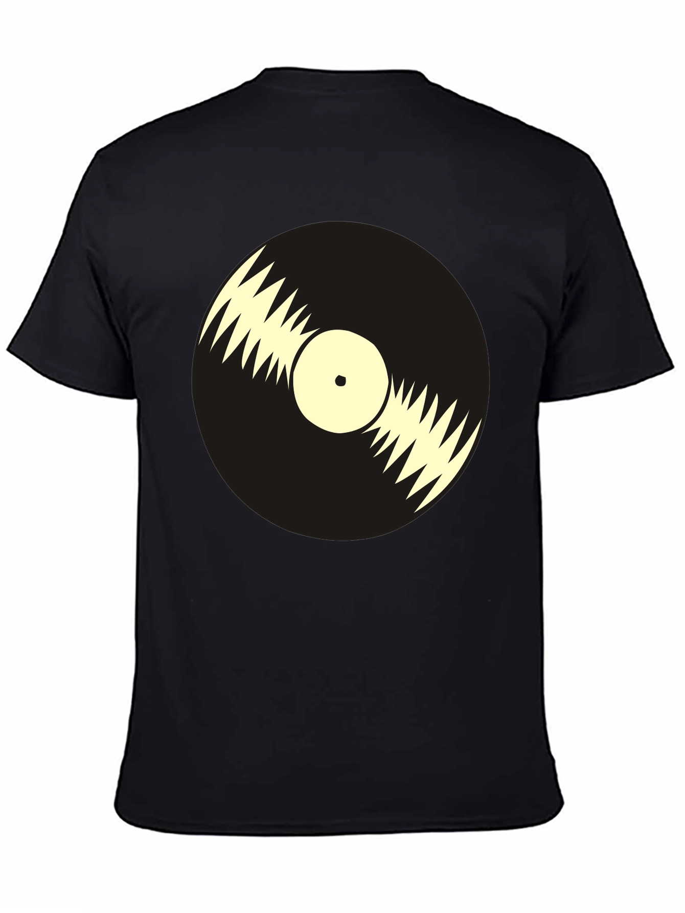 Black Retro Vinyl Record Graphic Tee - Black Cotton T-Shirt view 4