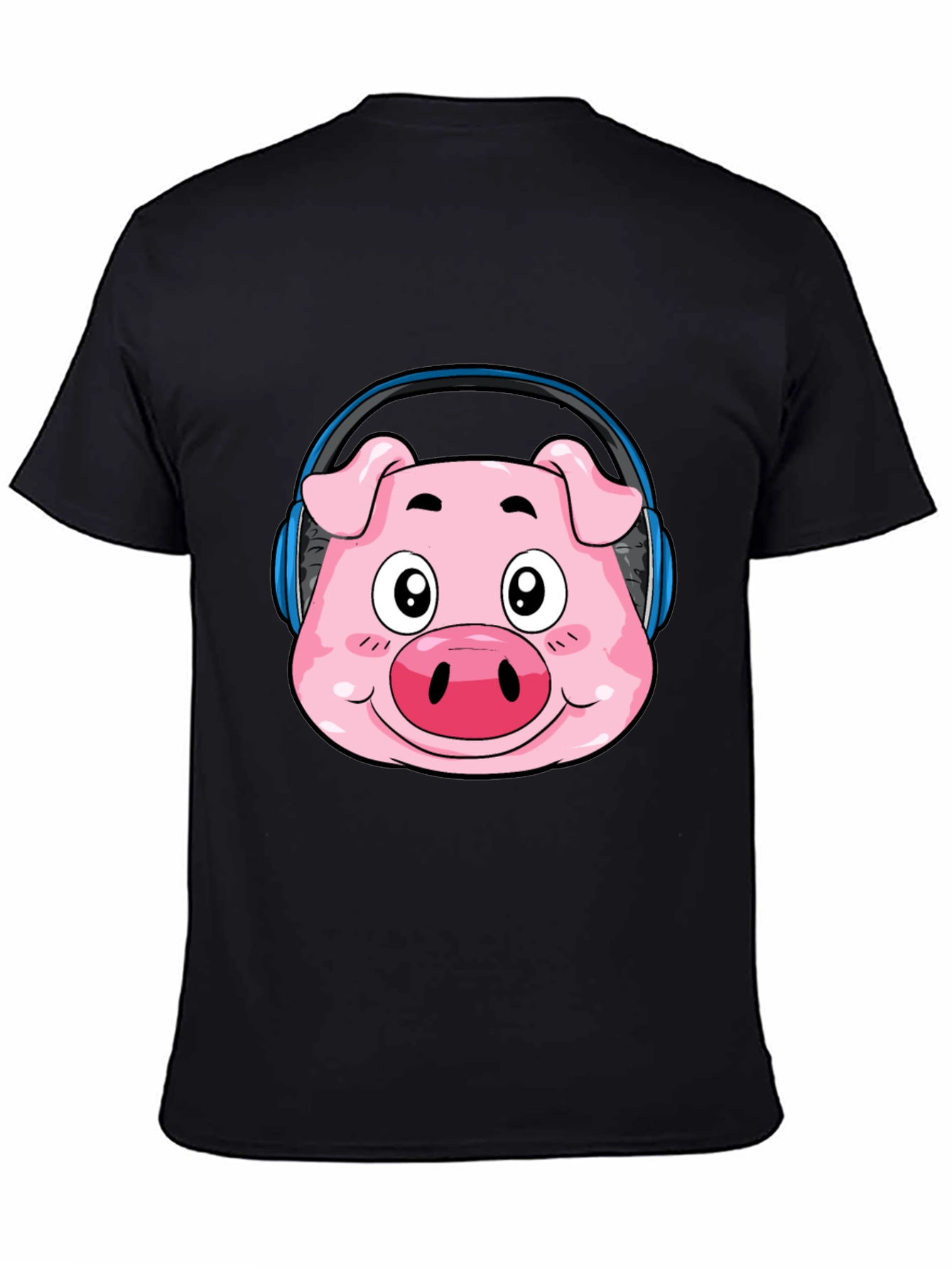 Black Pig Headphone T-Shirt - Funny Cartoon Animal Tee view 4