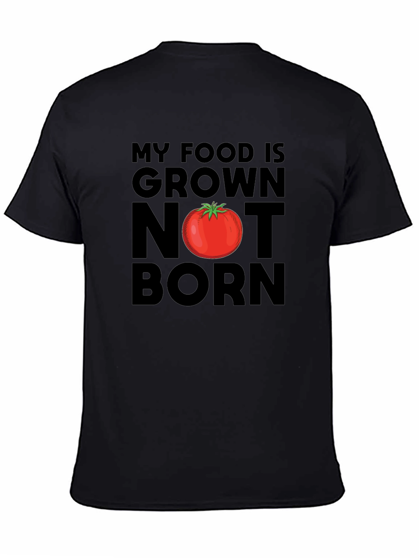 Black Vegan T-Shirt: My Food is Grown, Not Born view 4