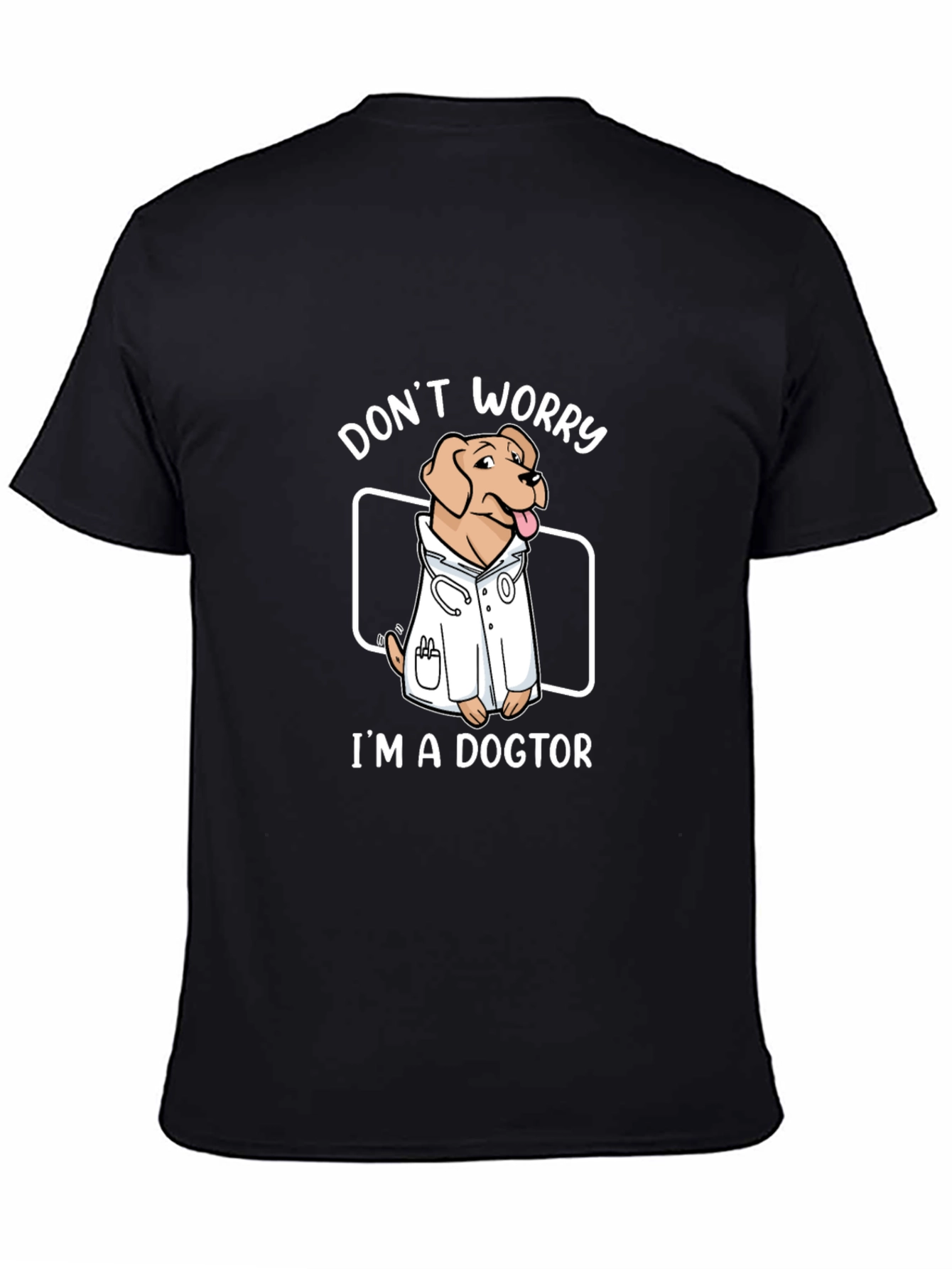 Black Funny Dogtor T-Shirt - Don't Worry, I'm a Dogtor! view 4