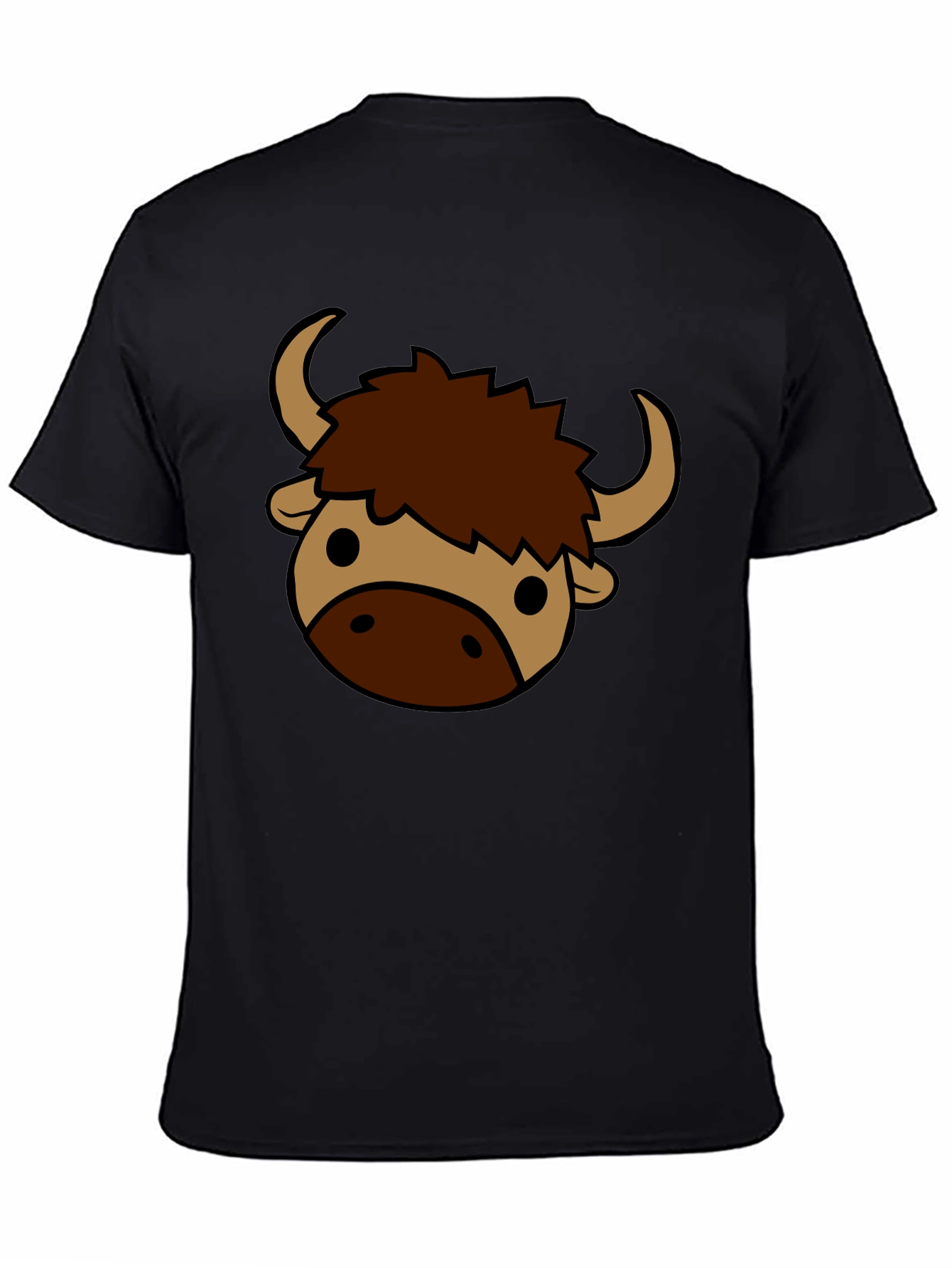Black Cartoon Yak Graphic Tee - Black Cotton T-Shirt view 4