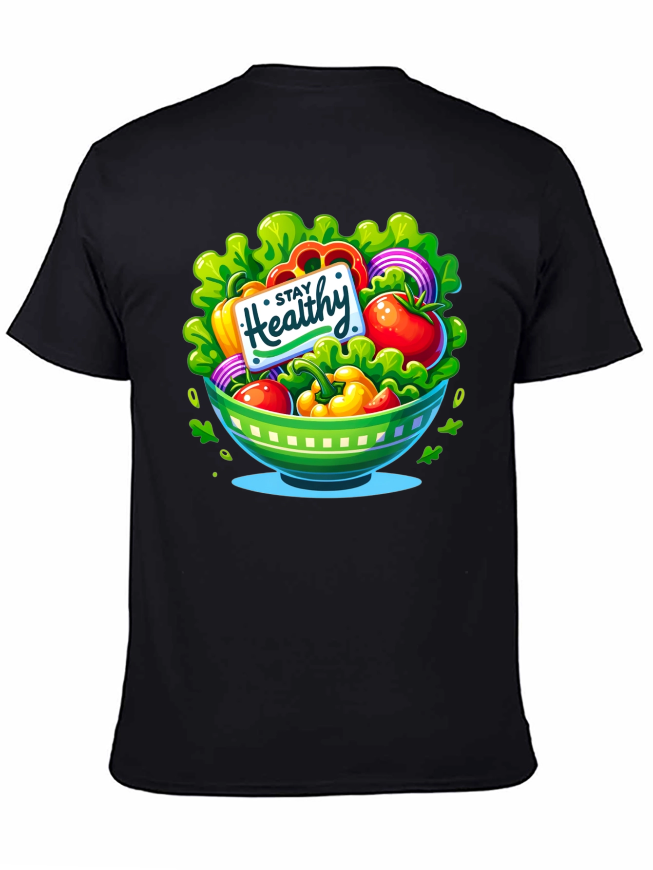 Black Stay Healthy Salad Bowl Graphic Tee view 4