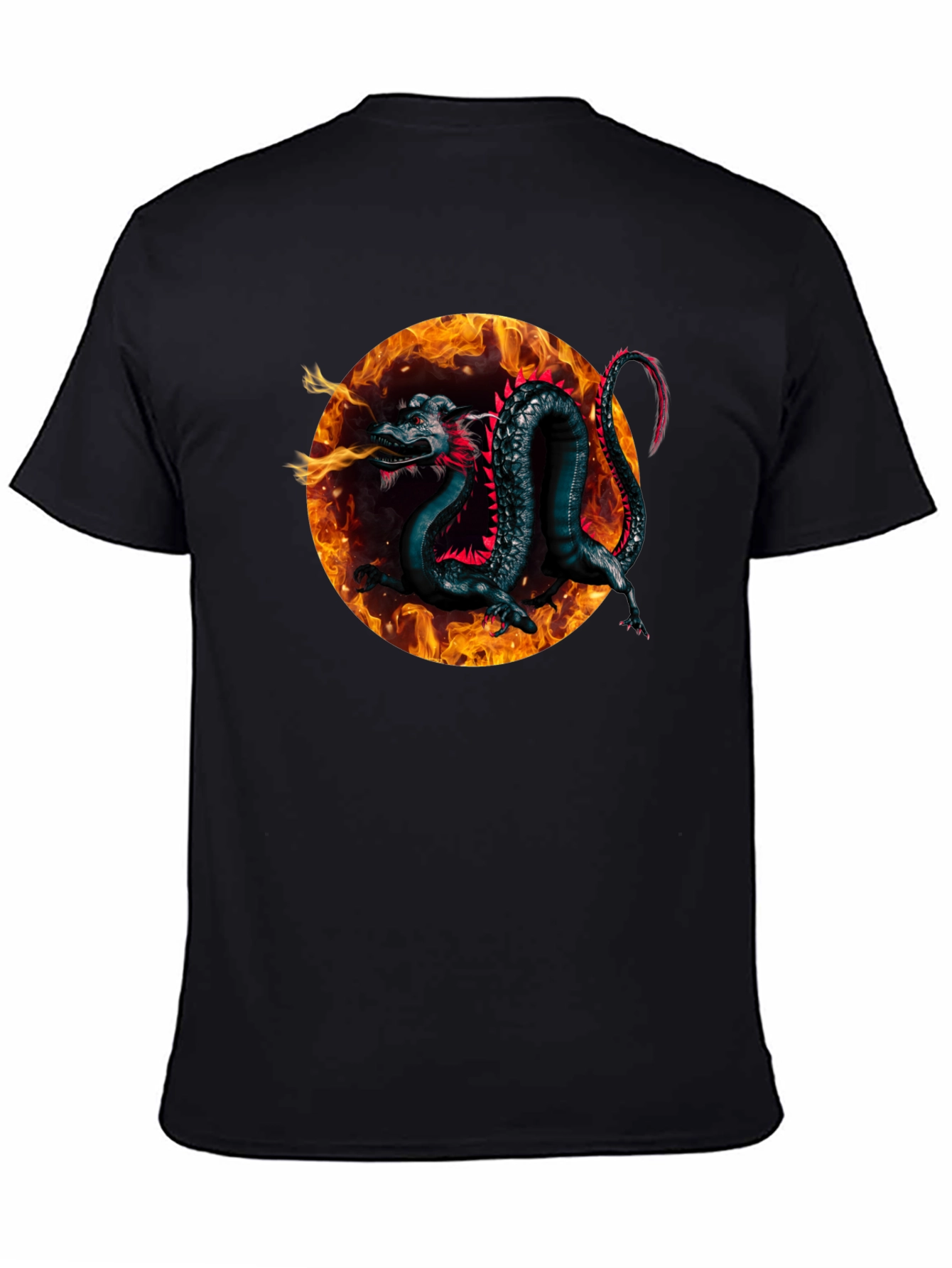 Black Fiery Dragon Graphic Black T-Shirt view 4