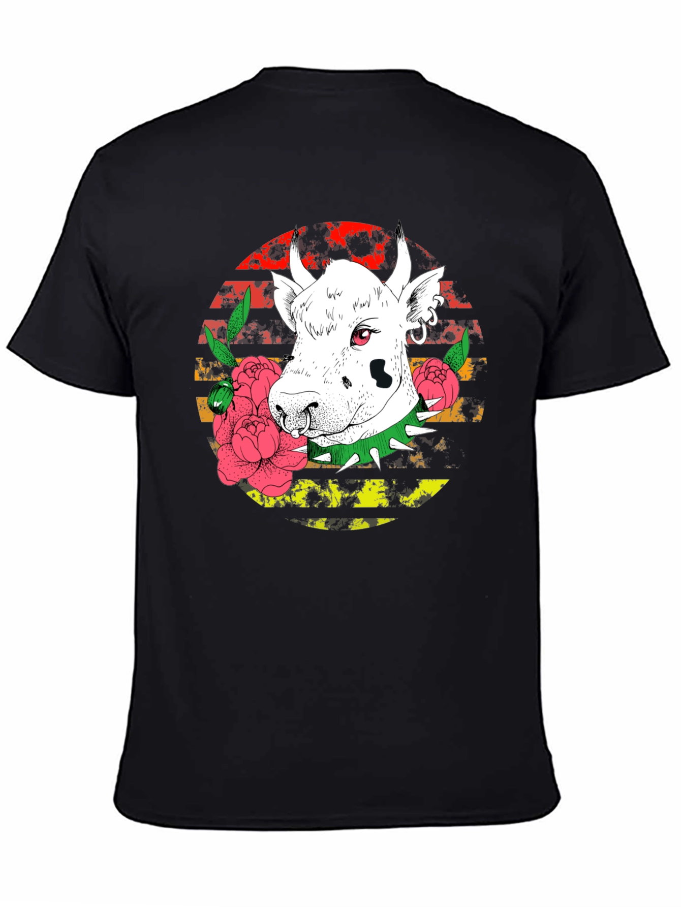 Black Edgy Cow Graphic Tee - Punk Rock Style view 4