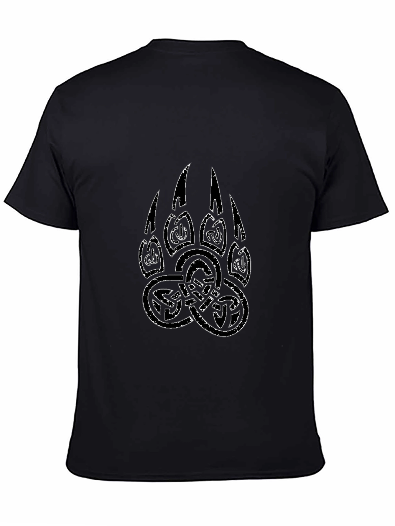 Black Men's Black T-Shirt with Tribal Bear Claw Design view 4