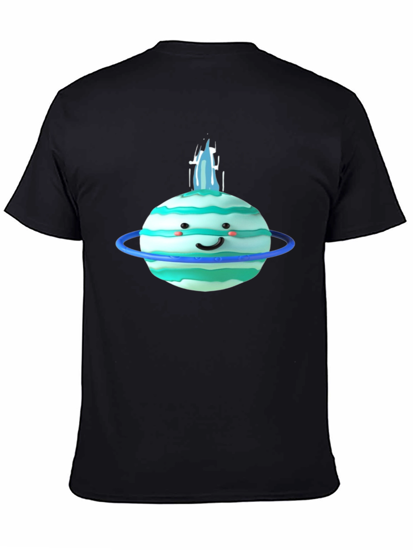 Black Cute Planet Graphic Tee - Black Cotton T-Shirt view 4