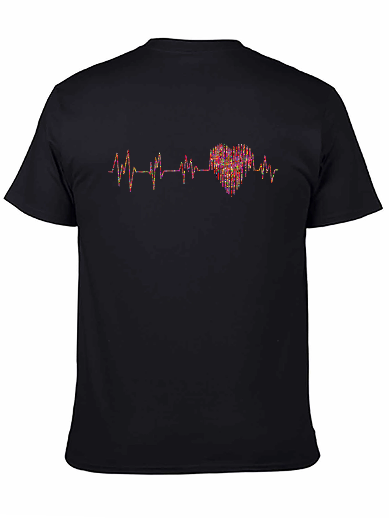 Black Heartbeat Heart Graphic Men's Black Tee view 4