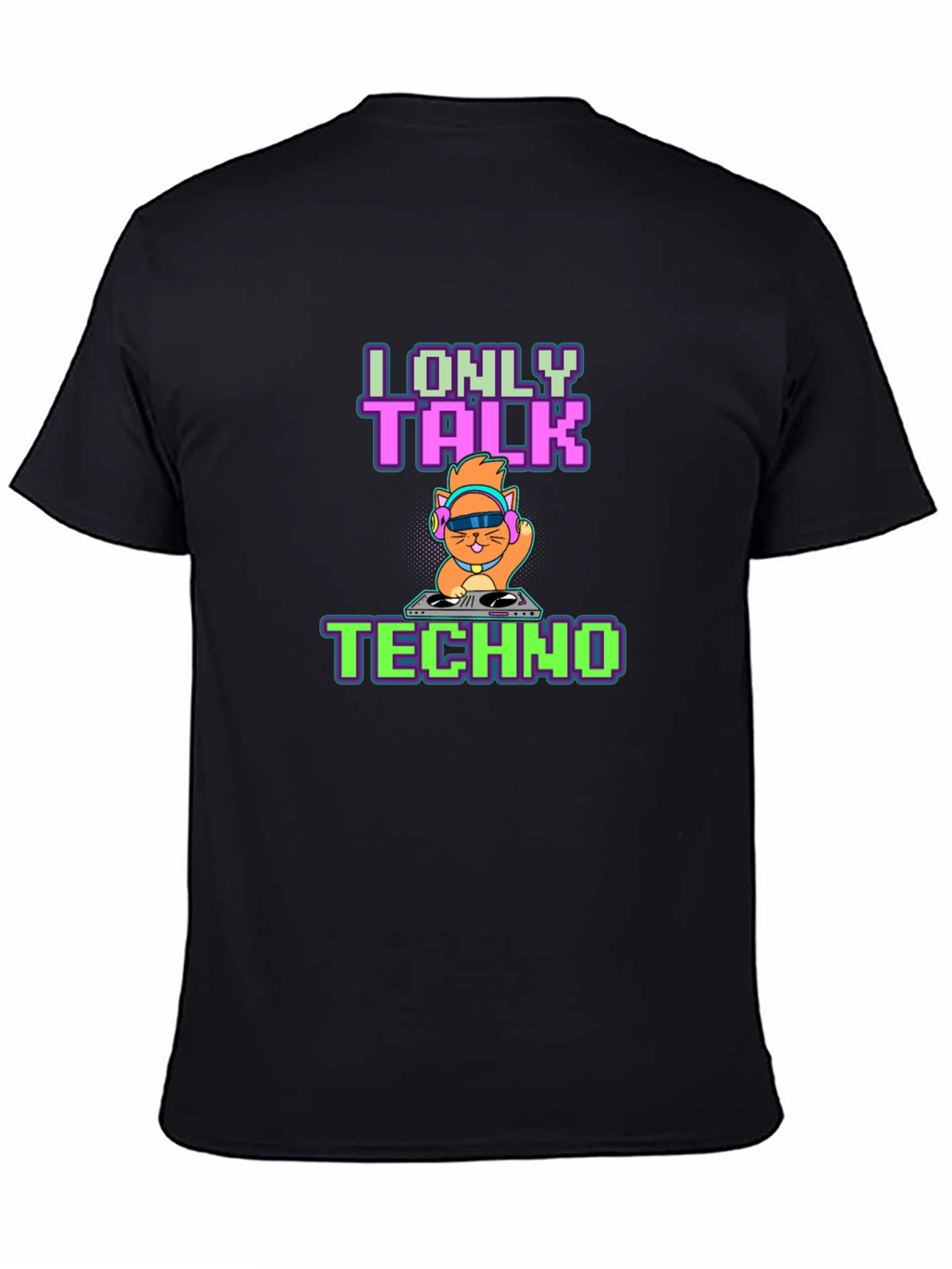 Black I Only Talk Techno DJ Cat Graphic Tee - Black view 4