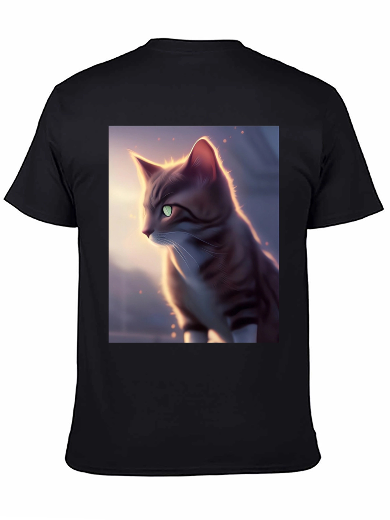 Black Artistic Cat Graphic Black T-Shirt view 4