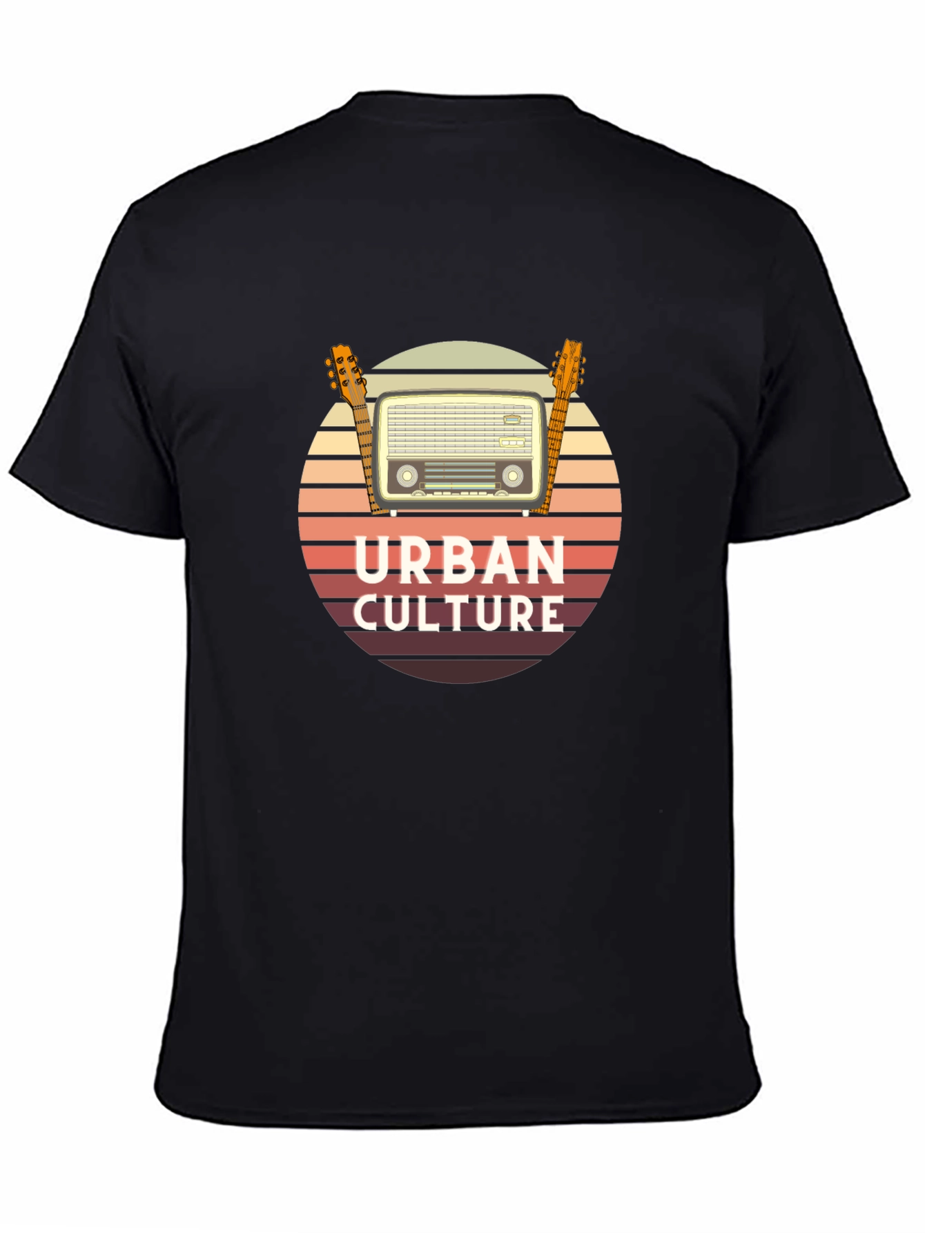 Black Urban Culture Retro Radio & Guitar T-Shirt view 4