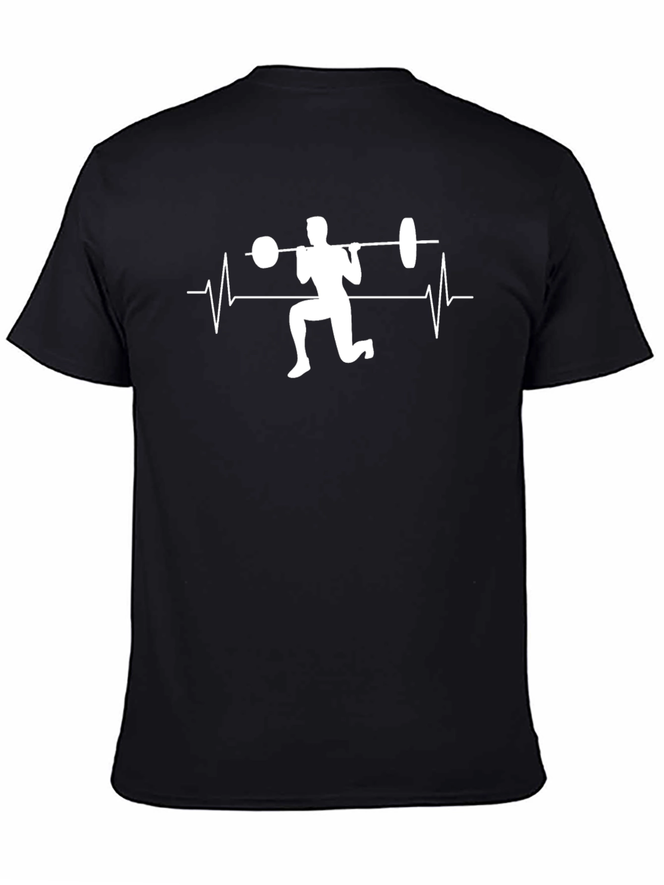Black Fitness Heartbeat Barbell T-Shirt - Workout Motivation Tee view 4