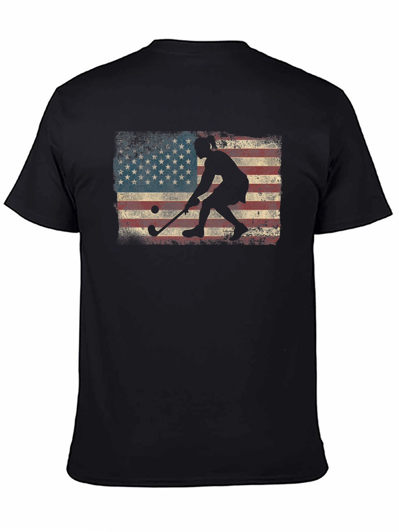 Black American Flag Field Hockey T-Shirt view 4