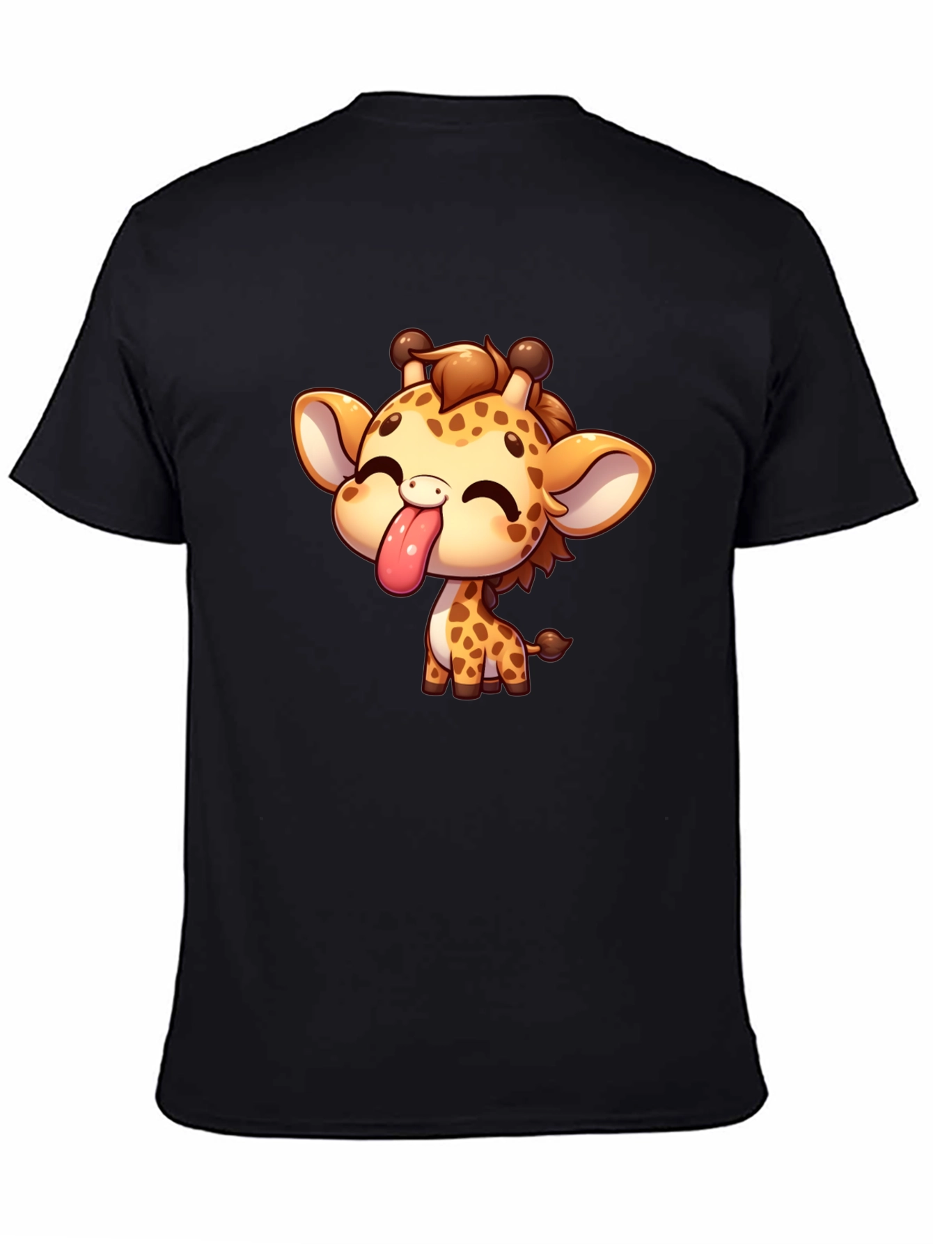 Black Cute Cartoon Giraffe Black T-Shirt view 4