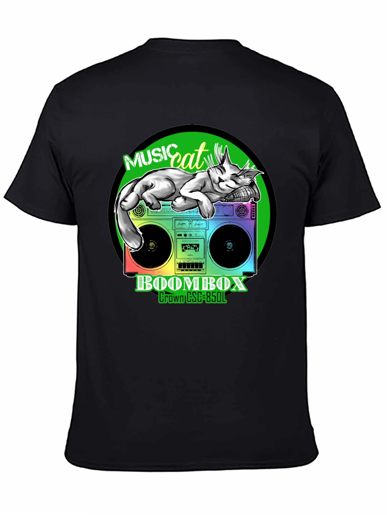Black Music Cat Boombox Graphic Tee view 4