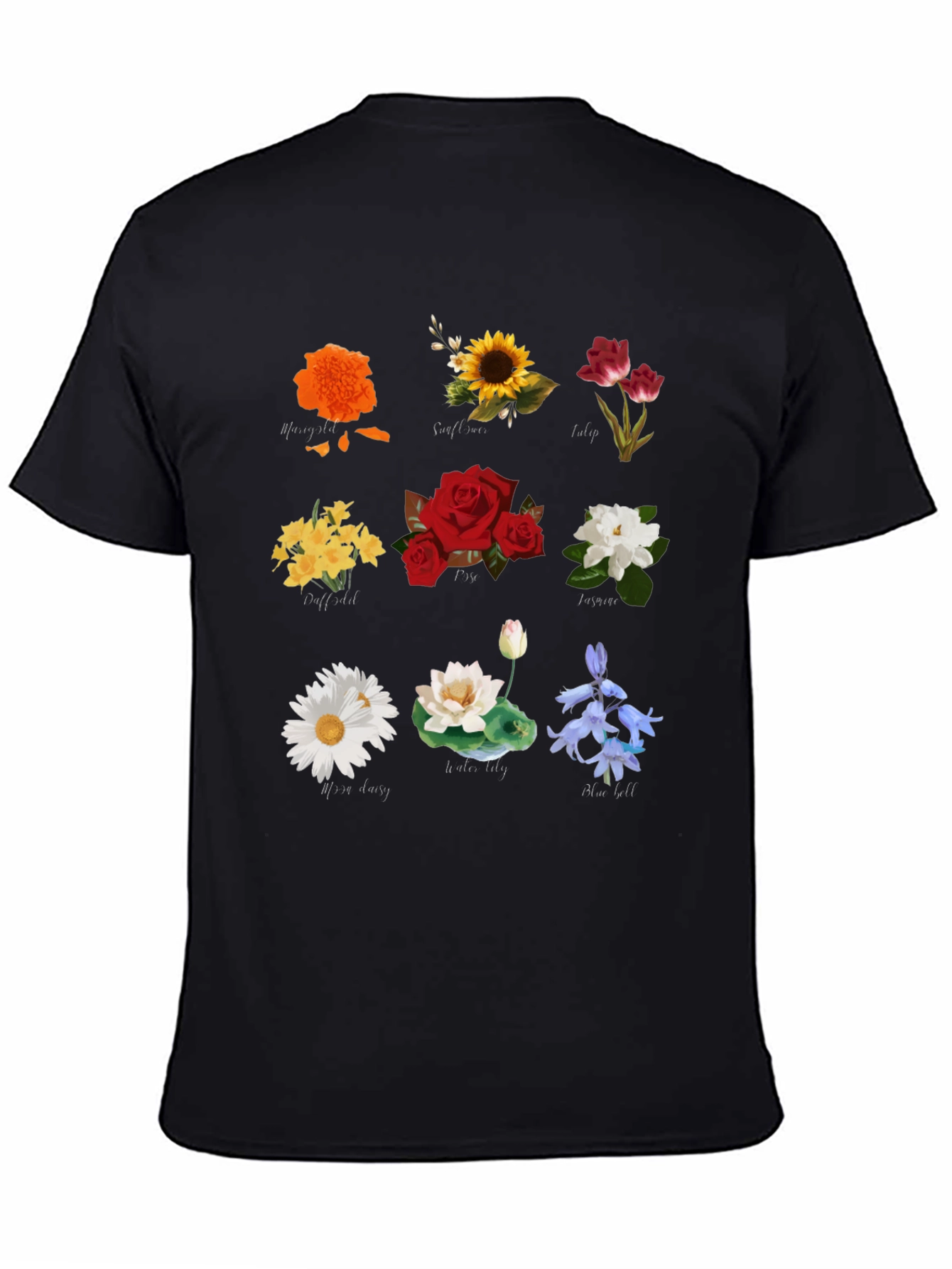 Black Floral T-Shirt with Assorted Flower Prints view 4