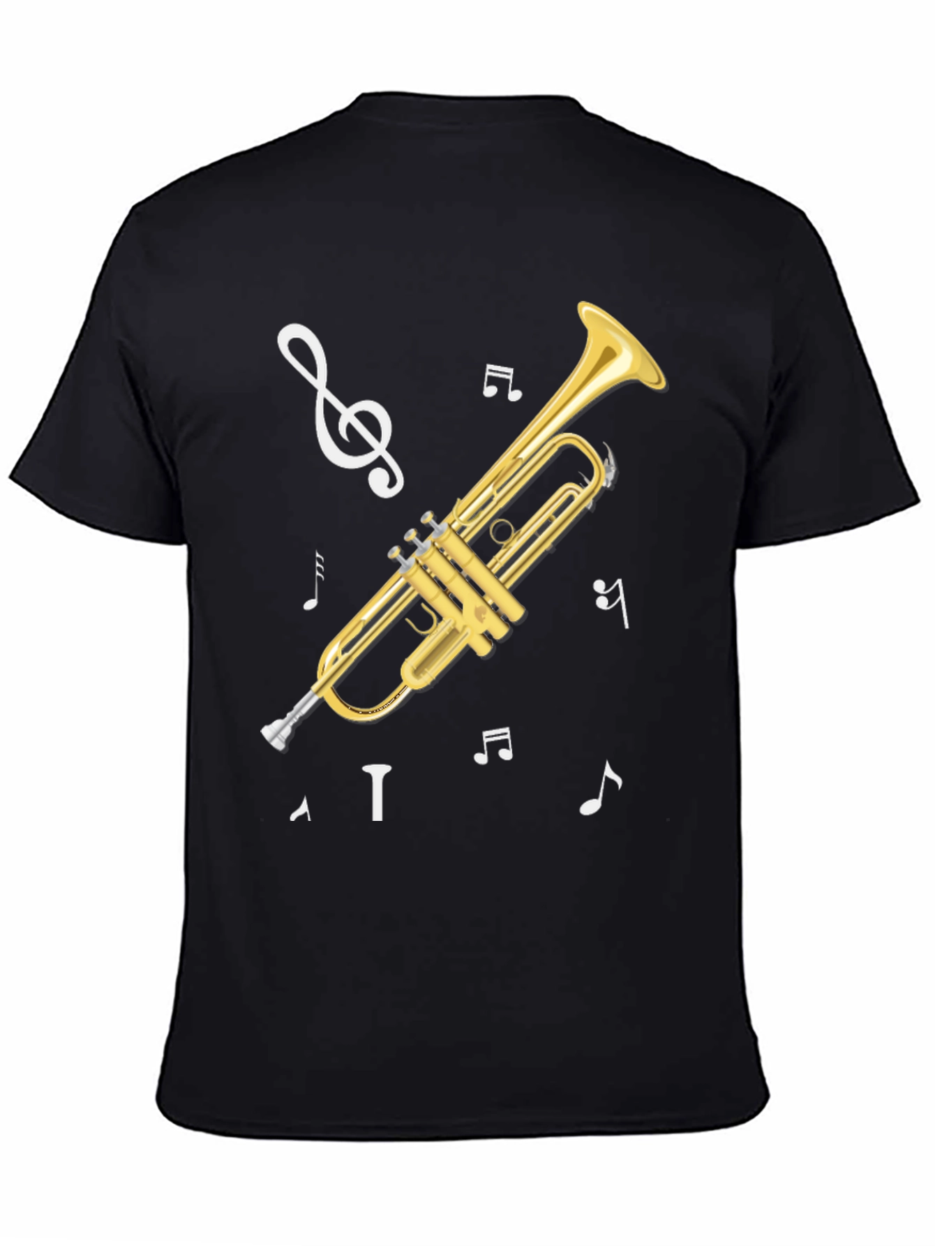 Black Trumpet Musical Notes Graphic T-Shirt view 4