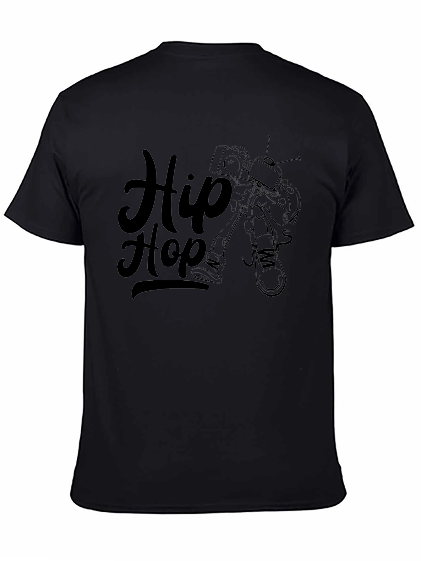 Black Hip Hop Graphic Print T-Shirt - Black Cotton Tee view 4