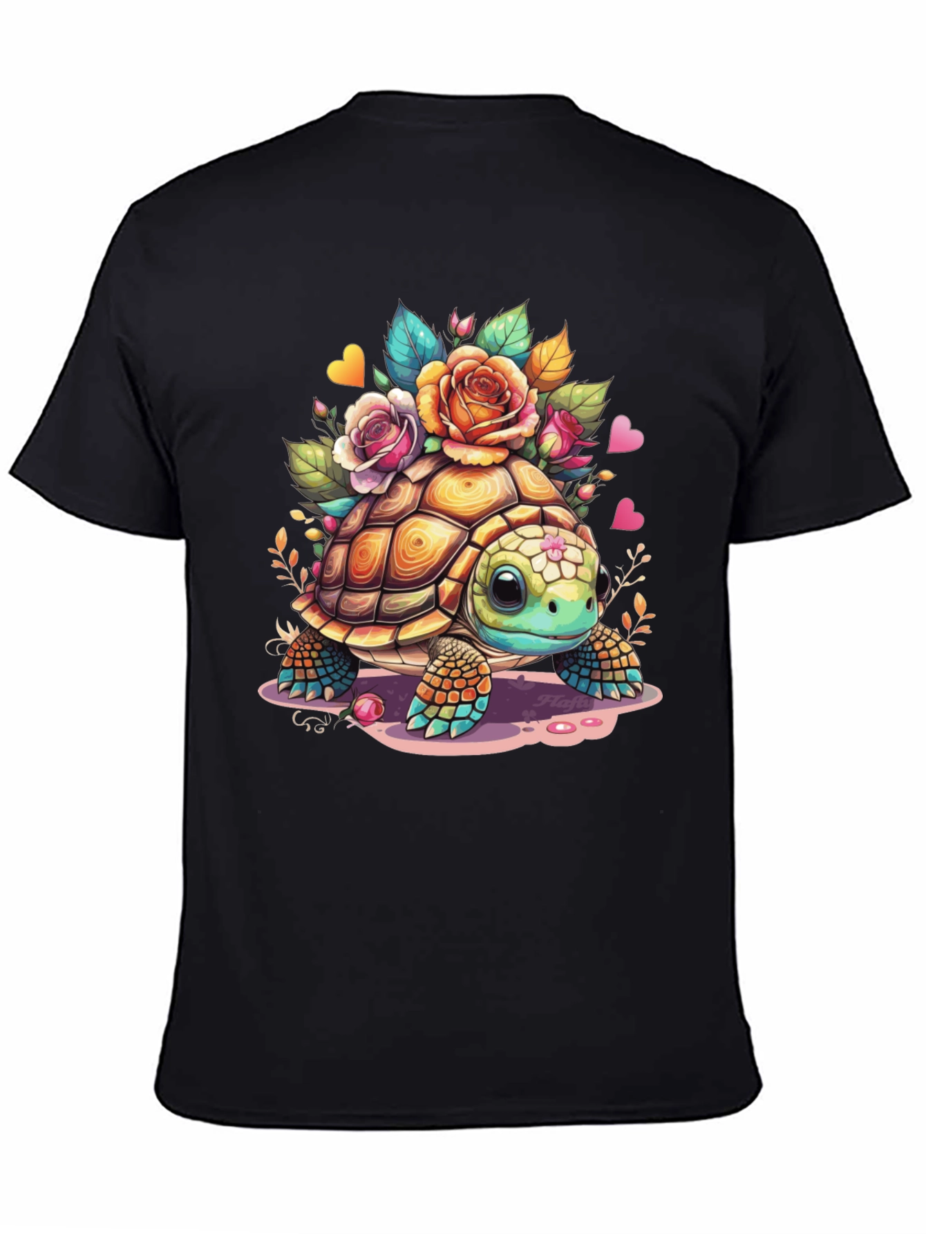 Black Cute Floral Turtle Graphic Tee - Unisex Comfort view 4
